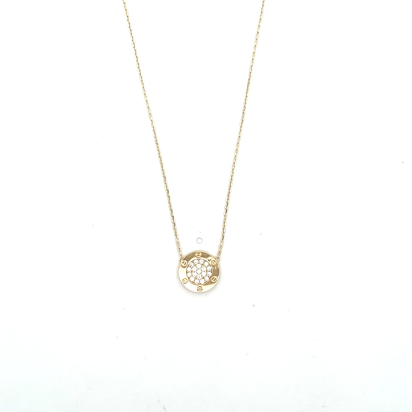 10K YG CIRCLE WITH CZ PAVE NECKLACE