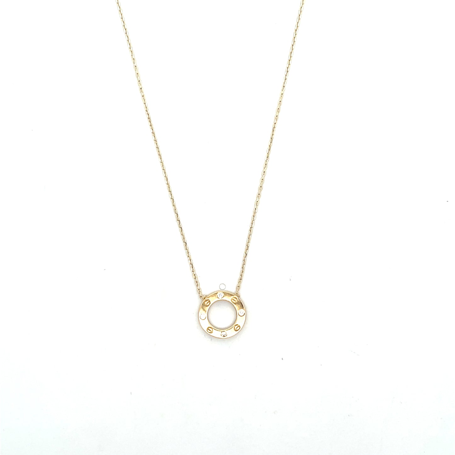 10K YG HOLLOW CIRCLE WITH CZ NECKLACE
