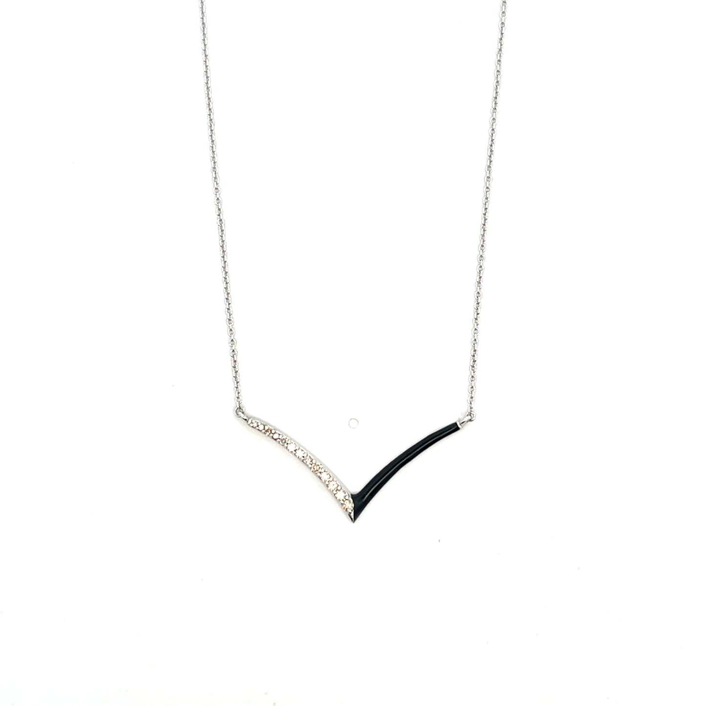 10K WG D-0.18CTW DIAMOND VSHAPE WITH BLACK ENAMEL NECKLACE