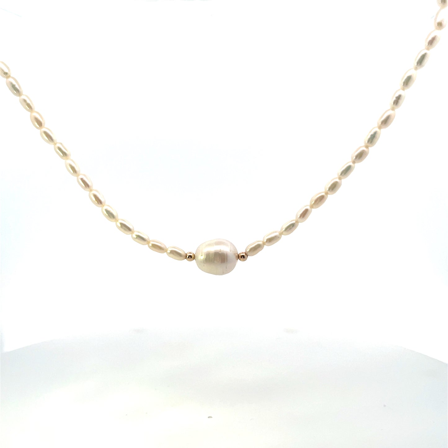 14K YG ALL AROUND SMALL PEARLS WITH BIG SINGLE PEARL NECKLACE