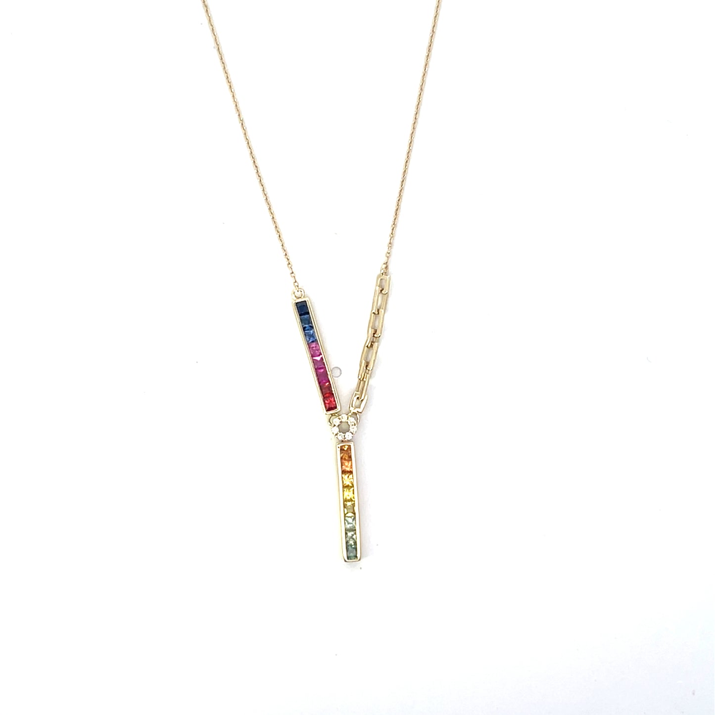 10K YG LARIAT MULTICOLOR SAPPHIRE AND NATURAL DIAMOND NECKLACE