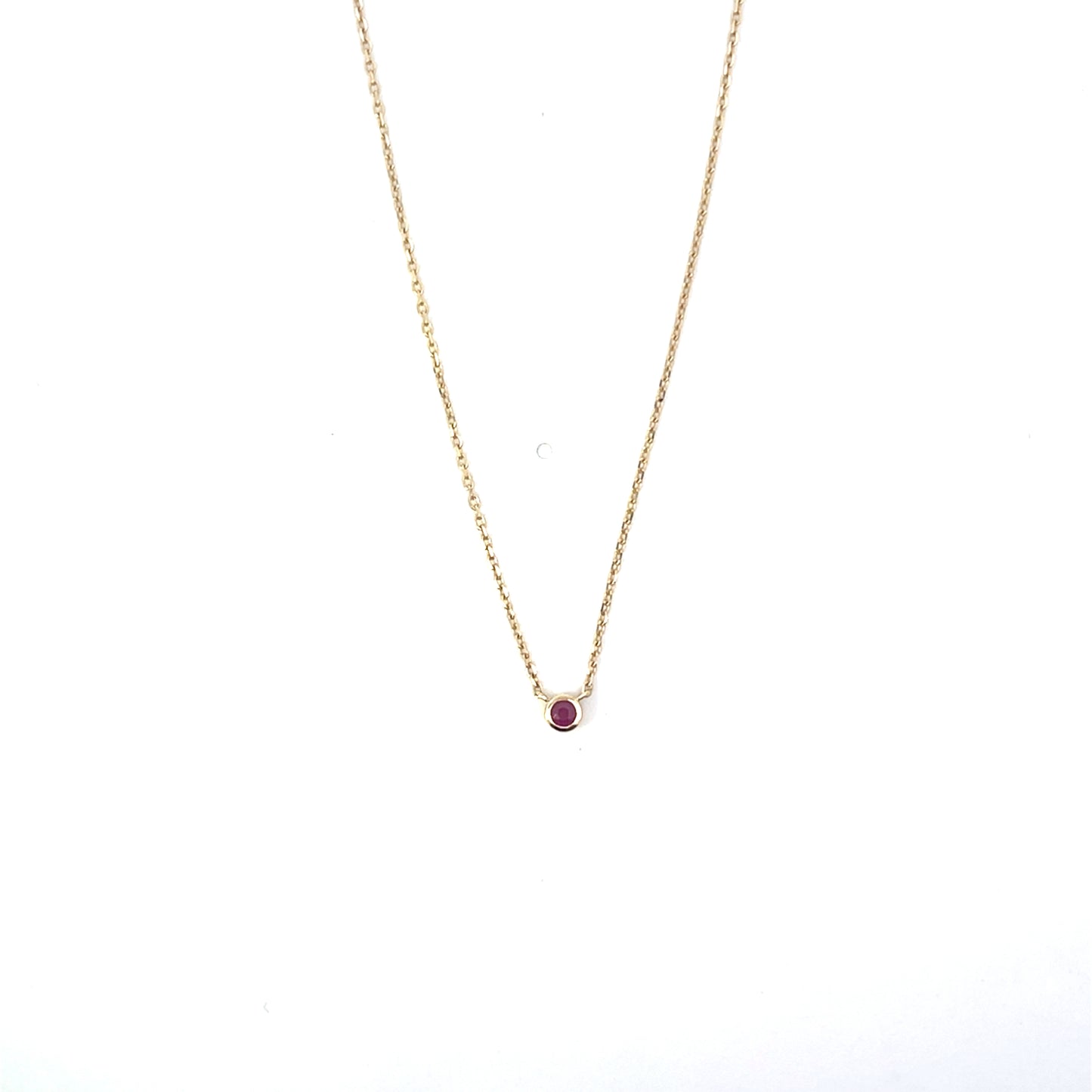 14k YG SOLITAIRE MINI RUBY WITH BEZEL NECKLACE