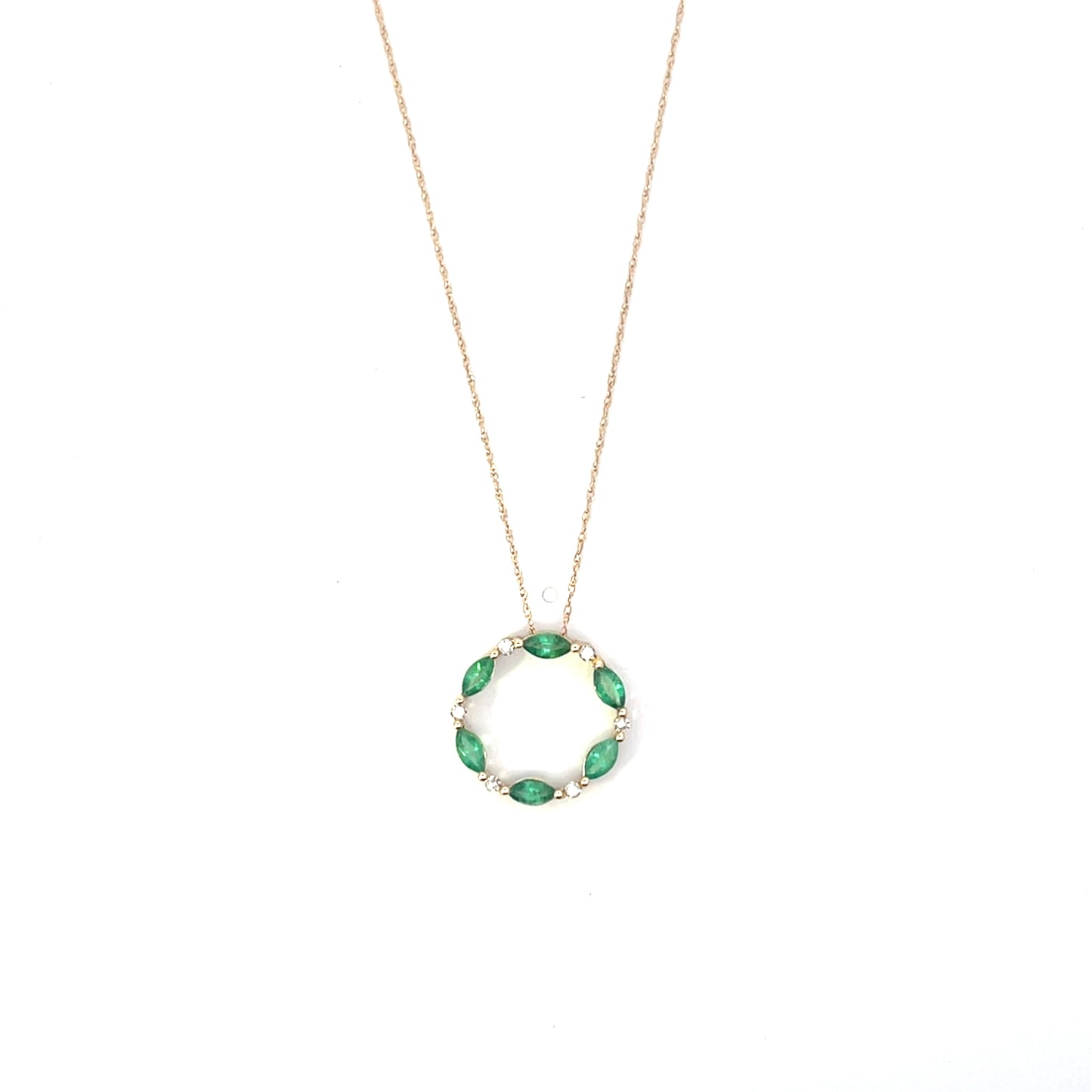 10K YG D-0.10CTW CIRCLE OF LIFE EMERALD AND DIAMOND ACCENT