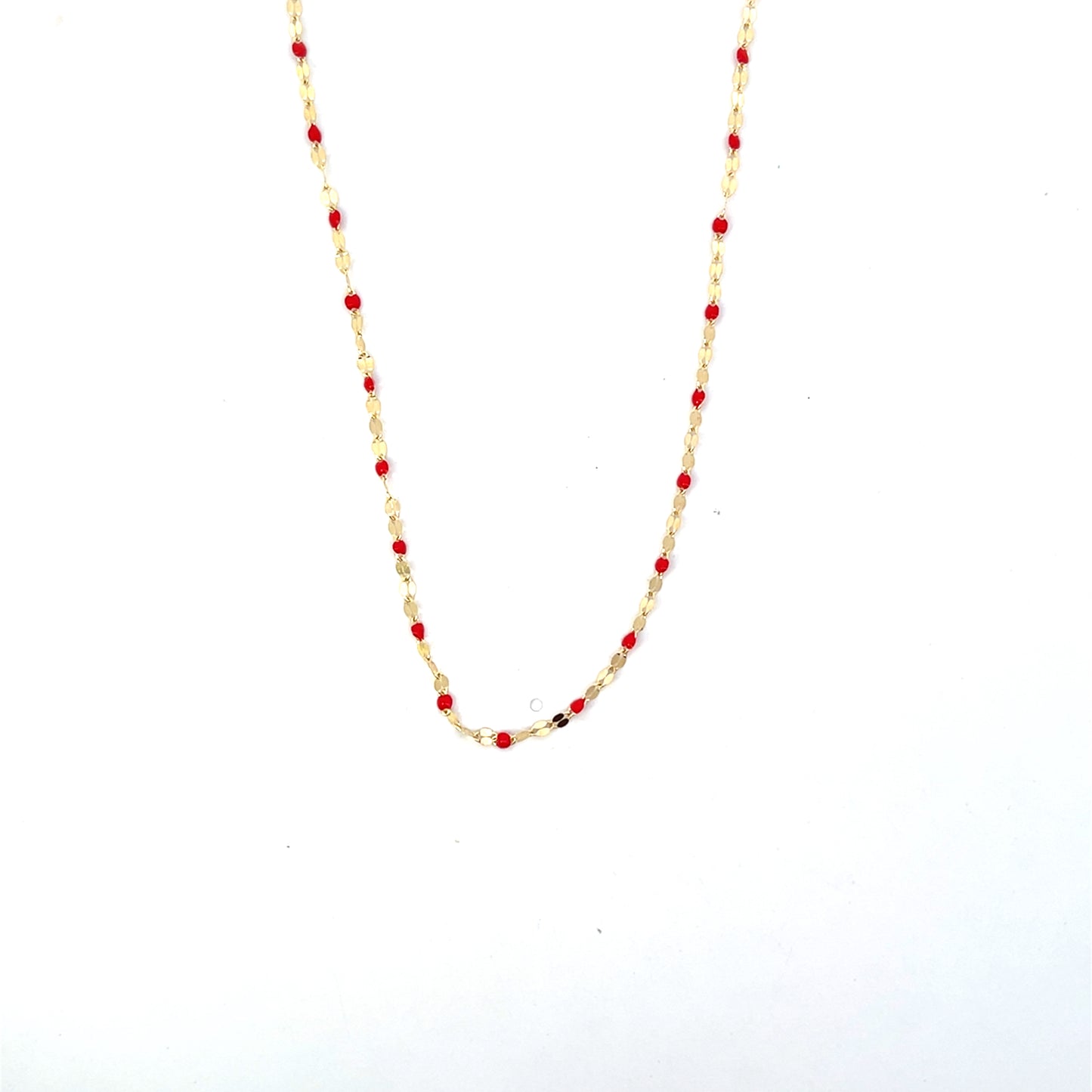 14K YG MIRROR CHAIN AND RED ENAMEL