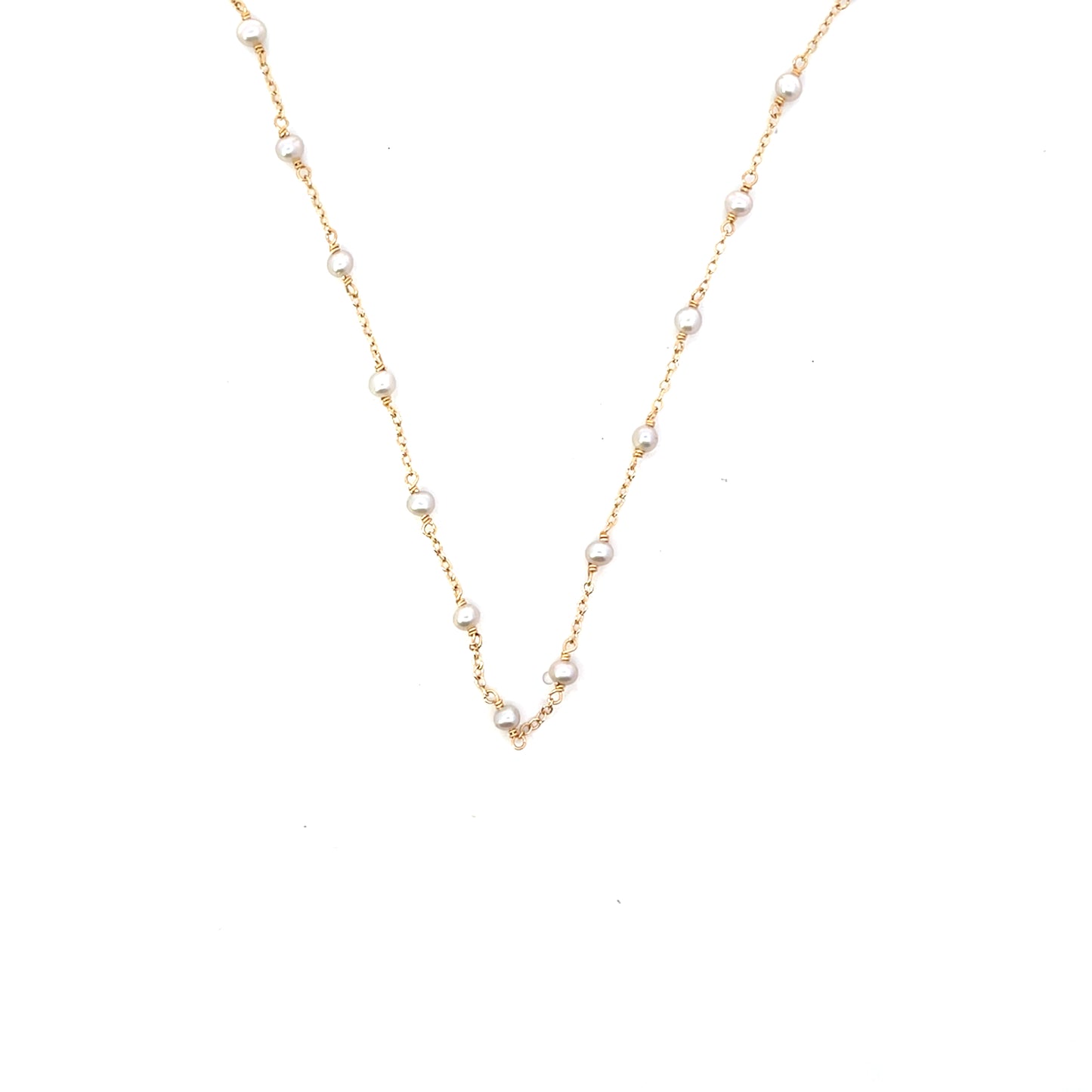 14K YG PEARL MINI BALL NECKLACE 17"