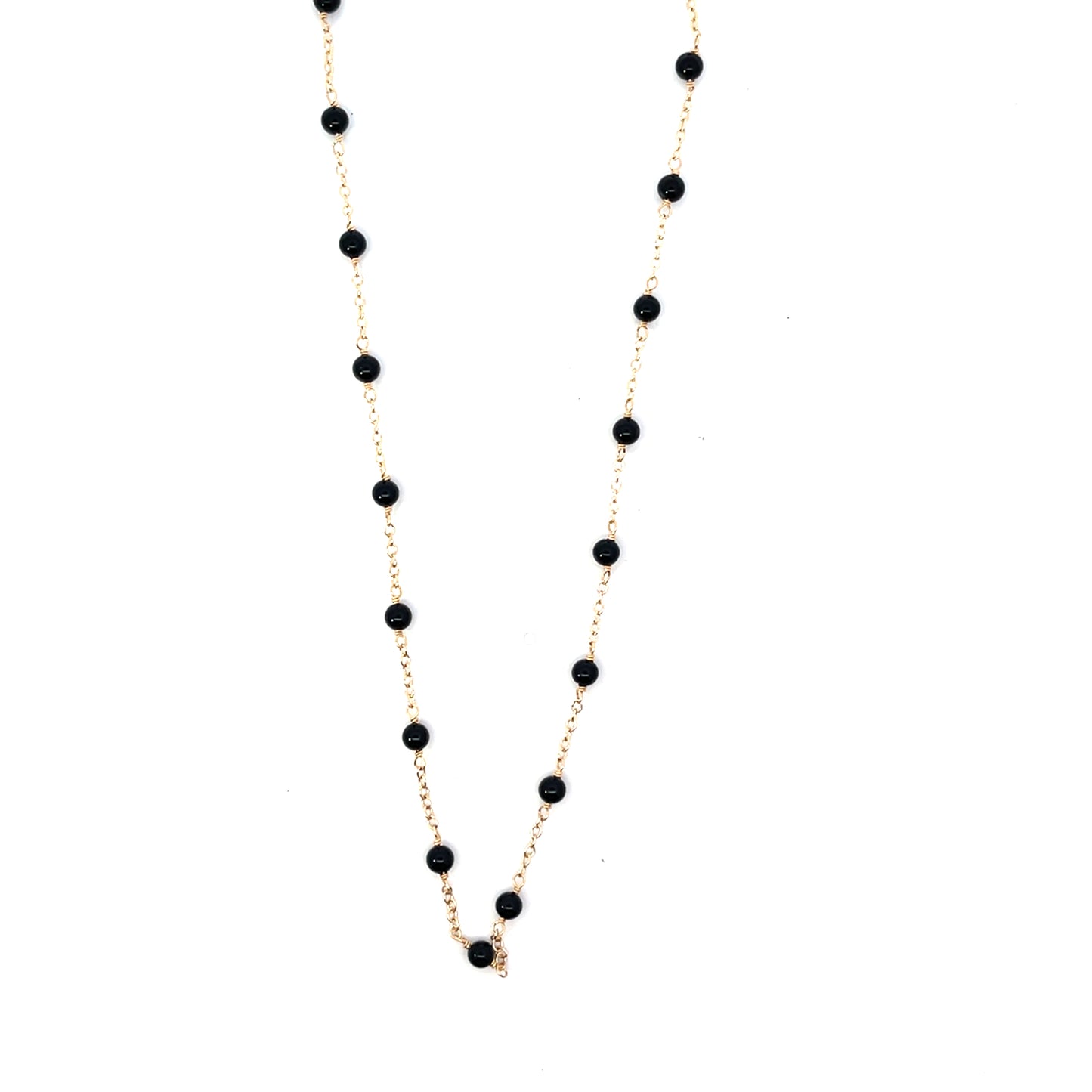 14K YG ONYX MINI BALL NECKLACE 17"