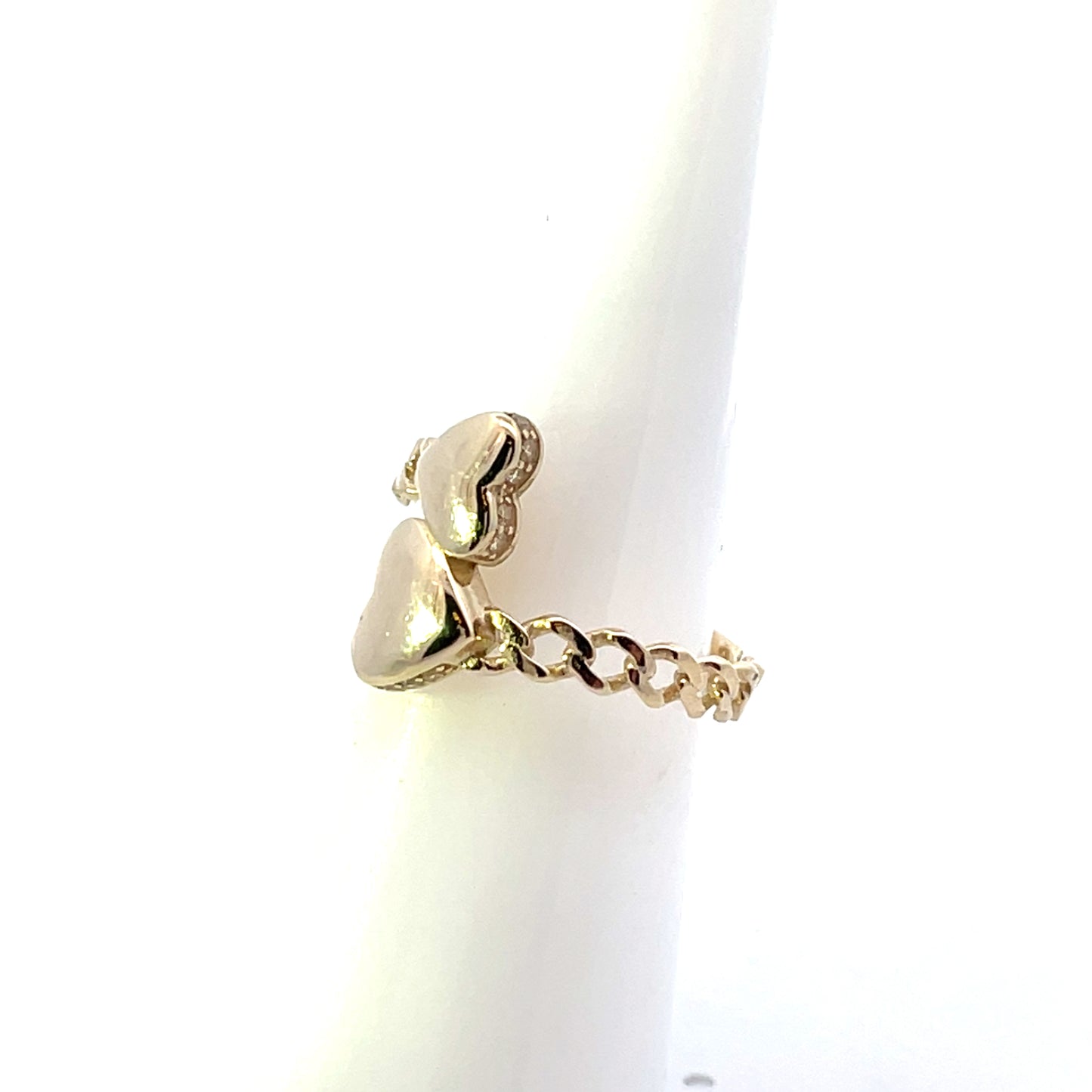 10K YG SOLID 2 HEART OPEN RING WITH CUBAN BAND RING