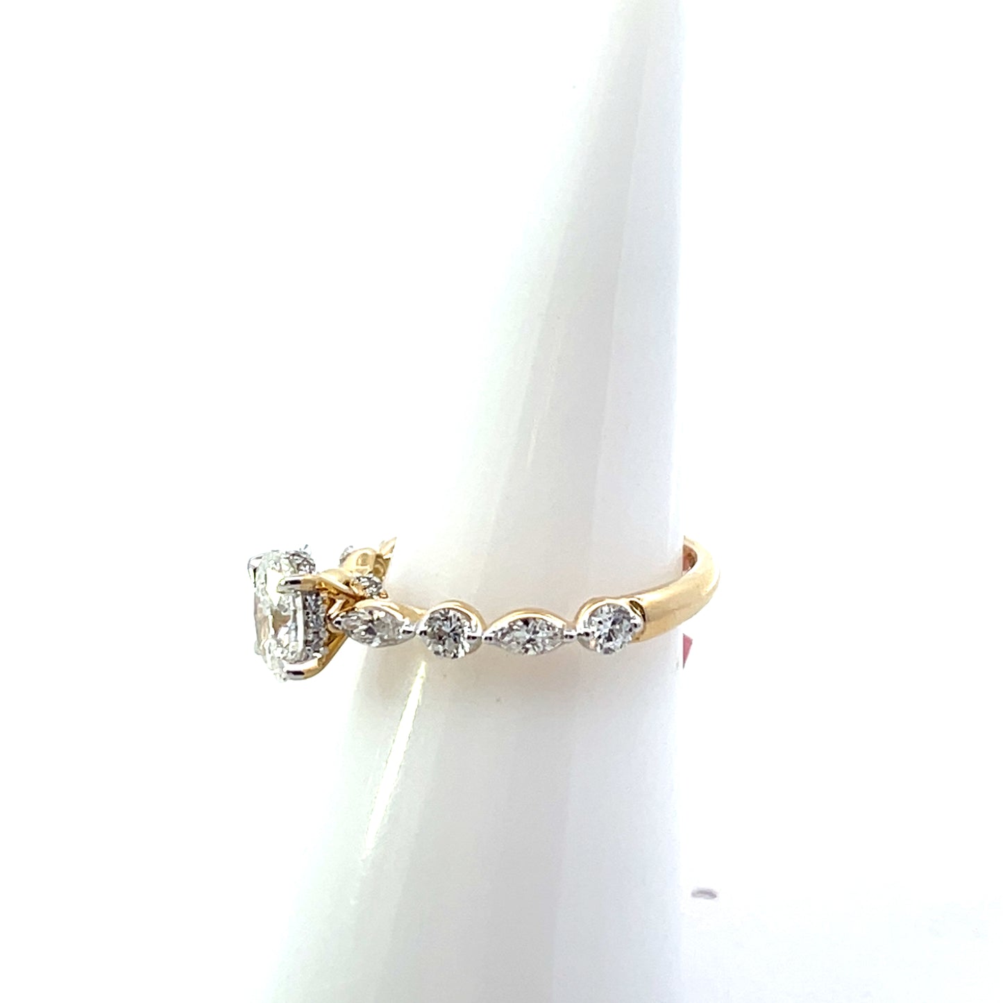 14K YG D-1.35CTW 0.72CT LAB DIAMOND OVAL WITH MULTISHAPE BAND ENGAGEMENT RING