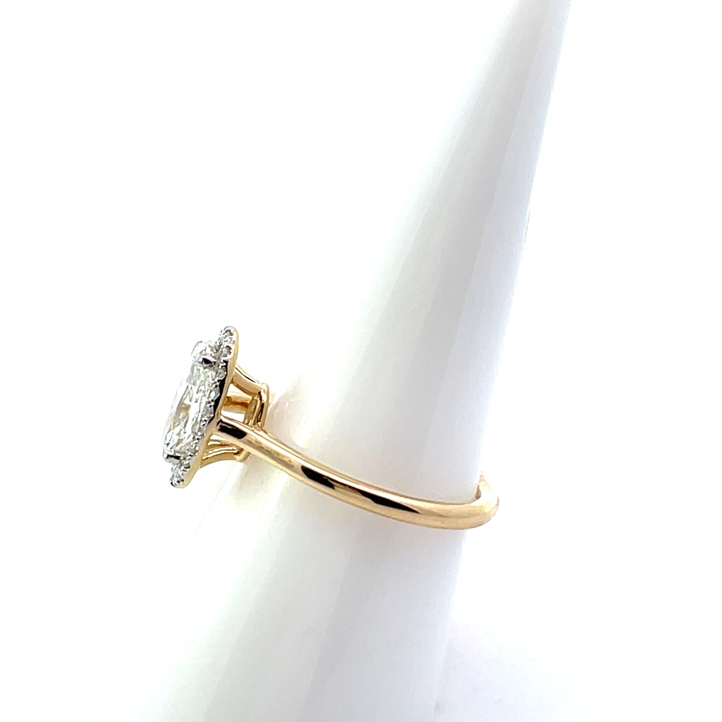 14K YG D-1.17CTW 1.05CT LAB DIAMOND LGD MOVAL WITH HALO ENGAGEMENT RING