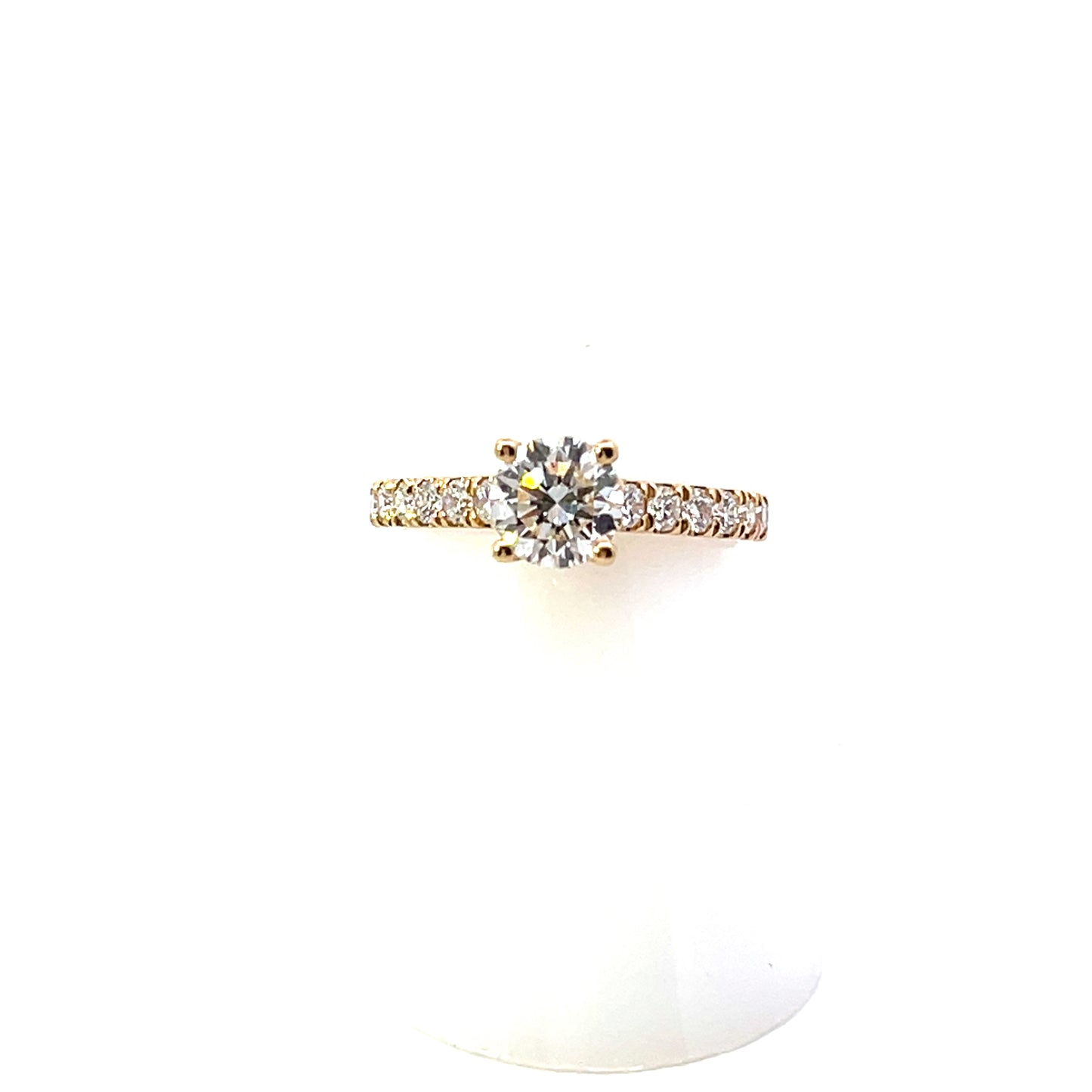 14K YG LGD-1.50CTW ROUND LAB GROW DIAMOND SOLITAIRE WITH PAVE BAND ENGAGEMENT RING