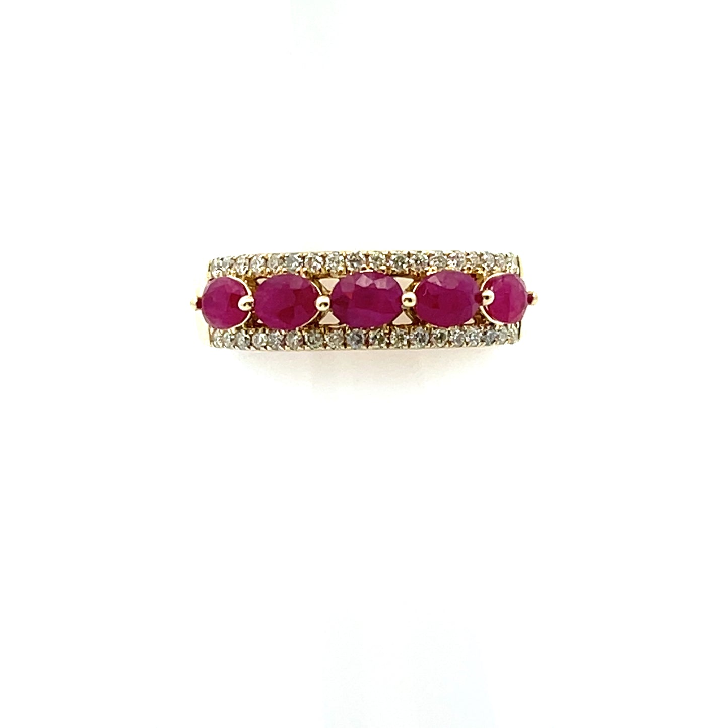 10K YG D-0.03CTW/S-1CTW 5 OVAL RUBY AND DIAMOND CIGARETTE RING #6