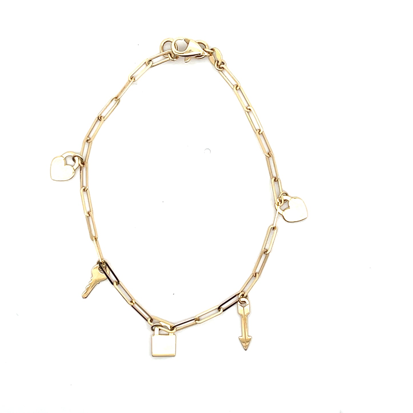 14K CLIP CHAIN WITH CHARMS BRACELET