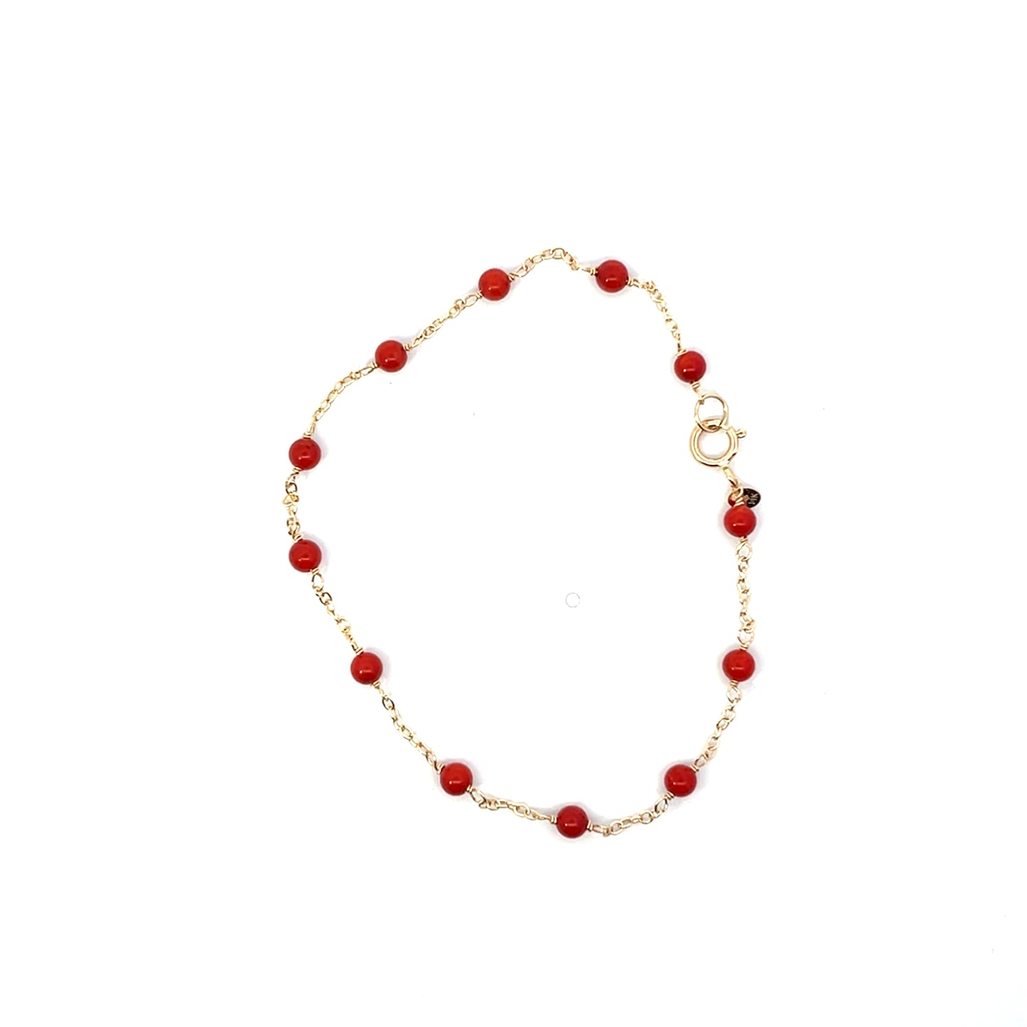14K YG CORAL MINI BALL BRACELET 7.5"