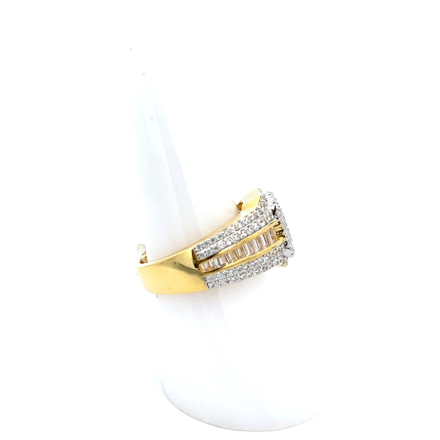 PRINCESS CUT FULL PAVE AND CZ BAGUTTES RING