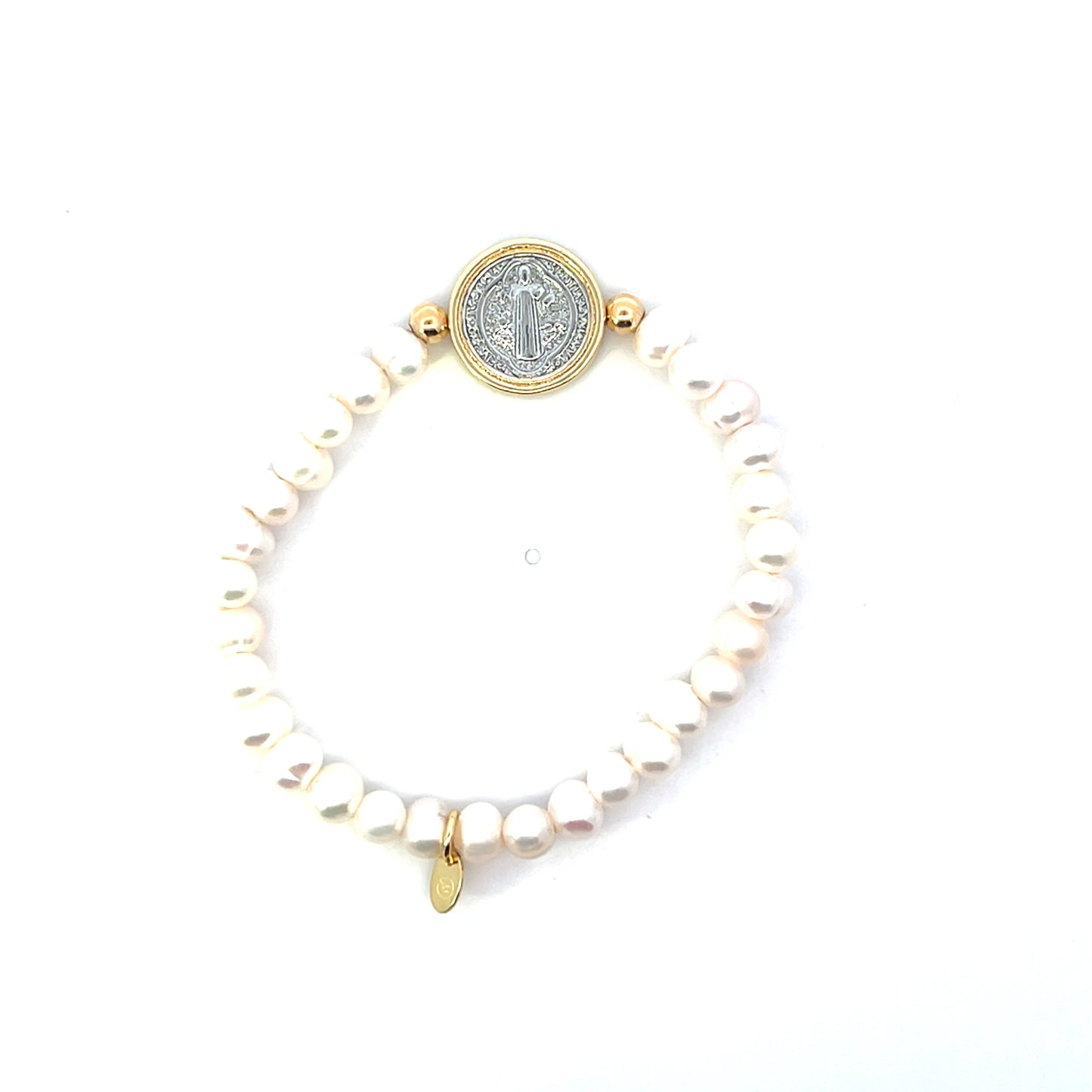 STRETCHY NATURAL PEARL 2 TONE SAN BENITO BRACELET