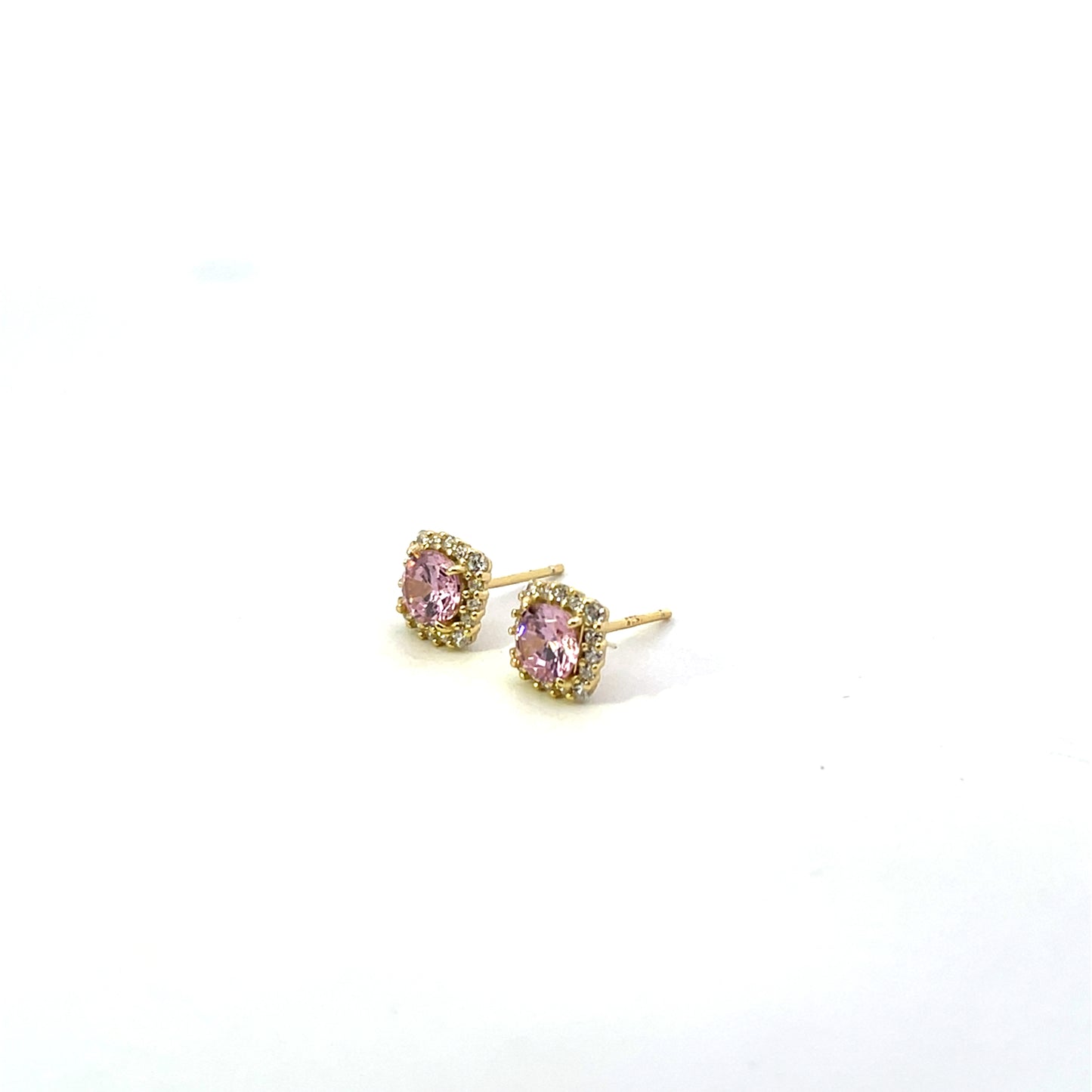 ROUND PINK SOLITAIRE WITH HALO STUD EARRINGS SGP
