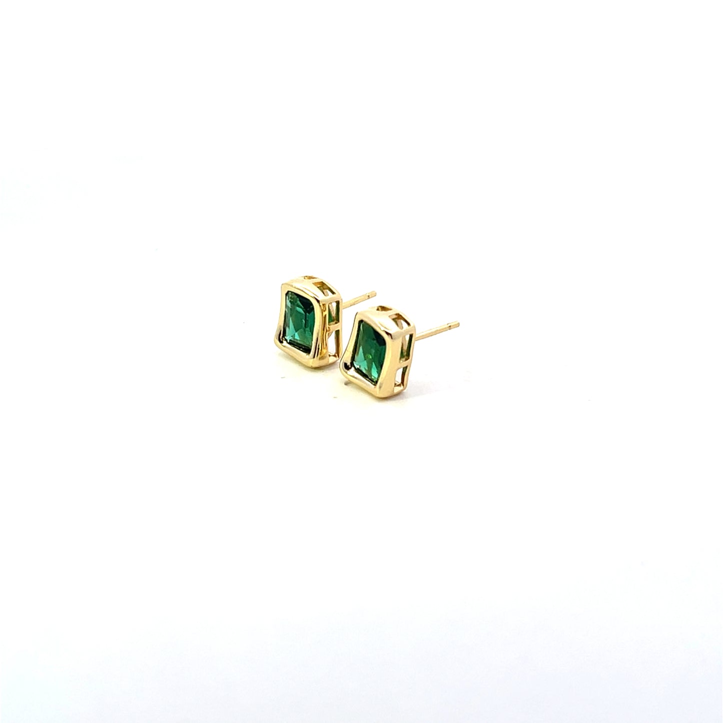 GREEN SOLITAIRE WITH IRREGULAR BEZEL STUD EARRINGS