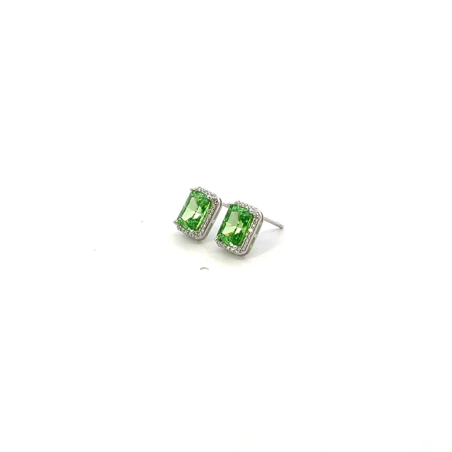 EMERALD CUT WITH HALO GREEN STUDS