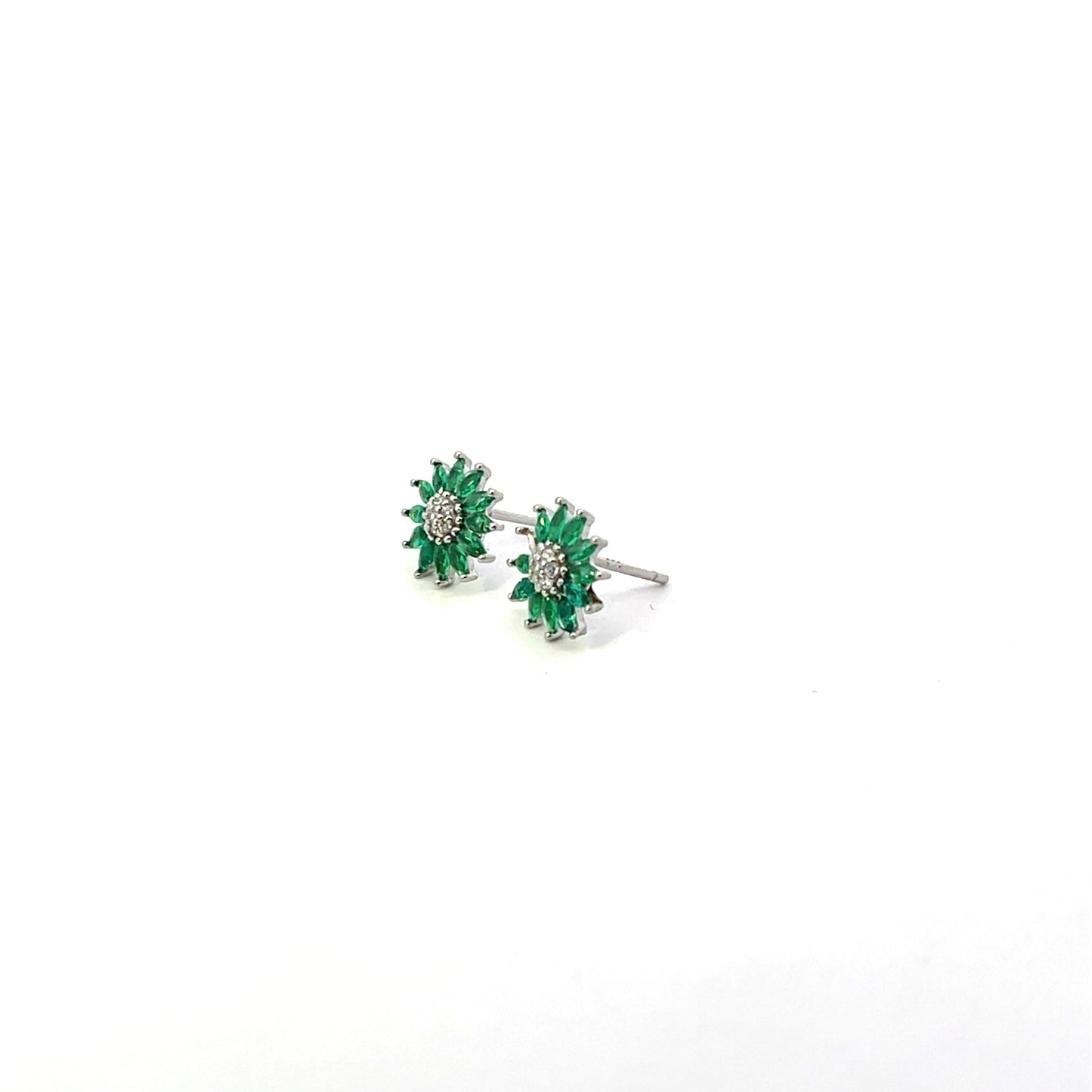 SUNFLOWER EARRING STUDS GREEN SILVER