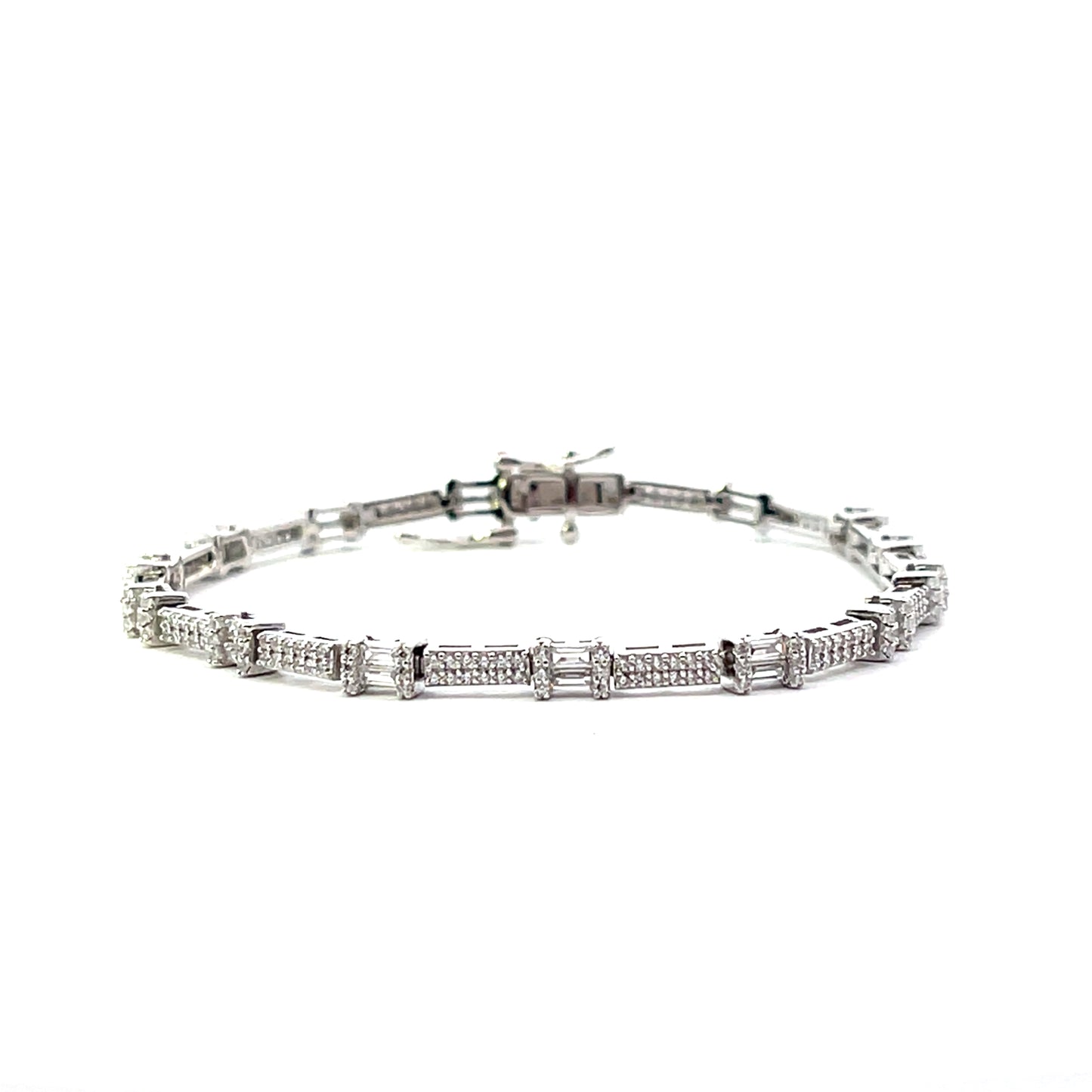 TENNIS BRACELET BAR AND BAGUETTE SILVER 7"