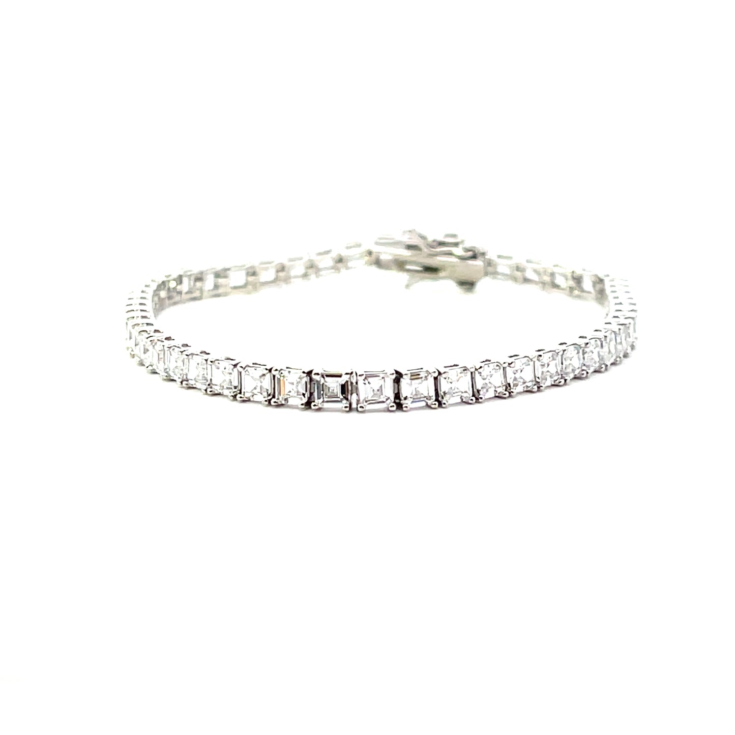 TENNIS BRACELET BIG PRINCESS CUT SILVER 7"