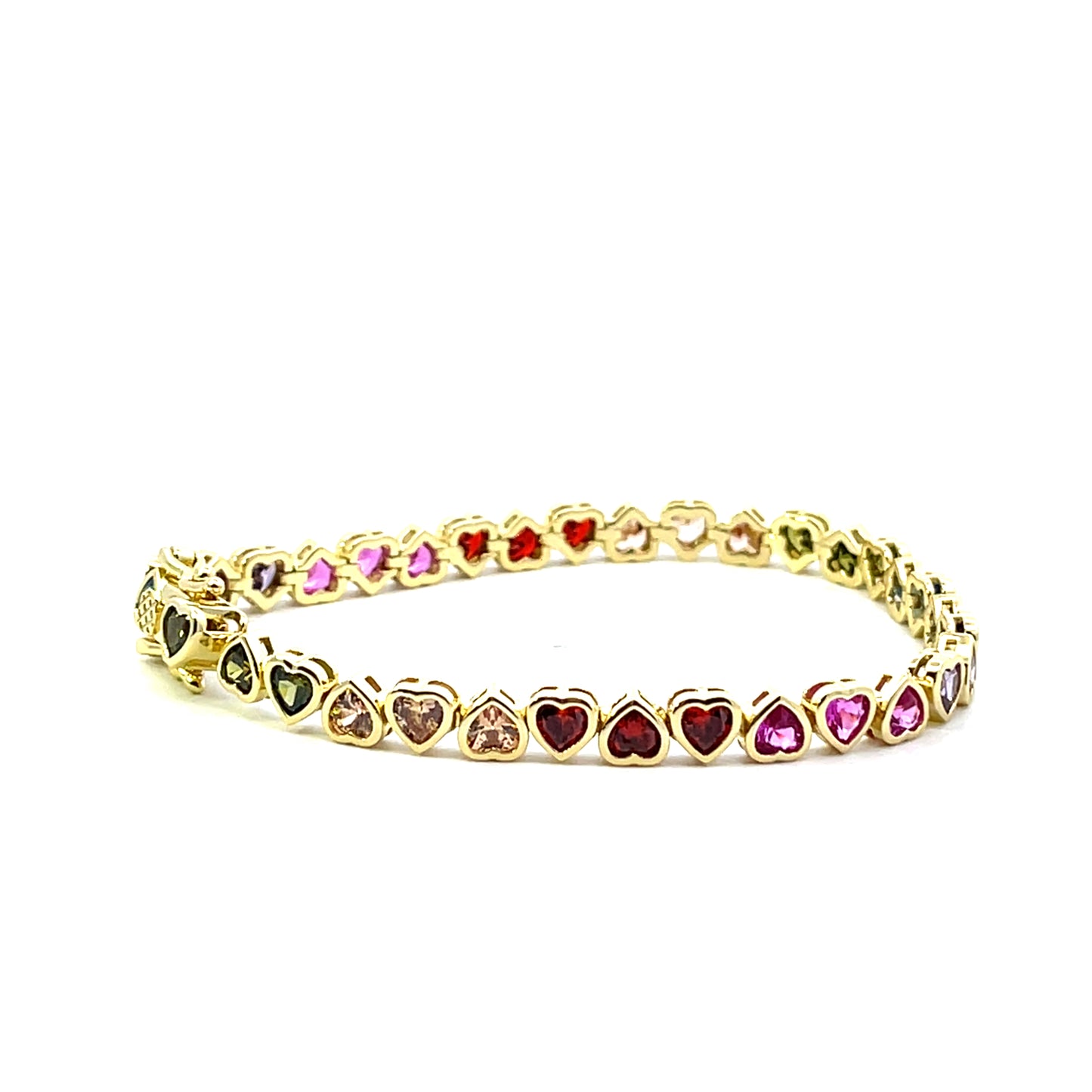 TENNIS BRACELET RAINBOW HEARTS WITH BEZEL SGP 7"