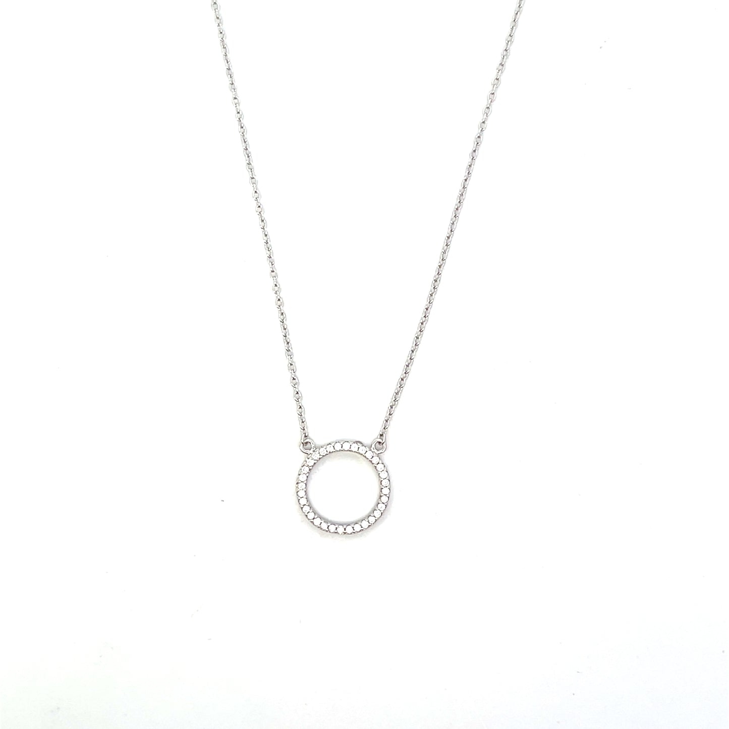 HOLLOW CIRCLE PAVE NECKLACE SILVER