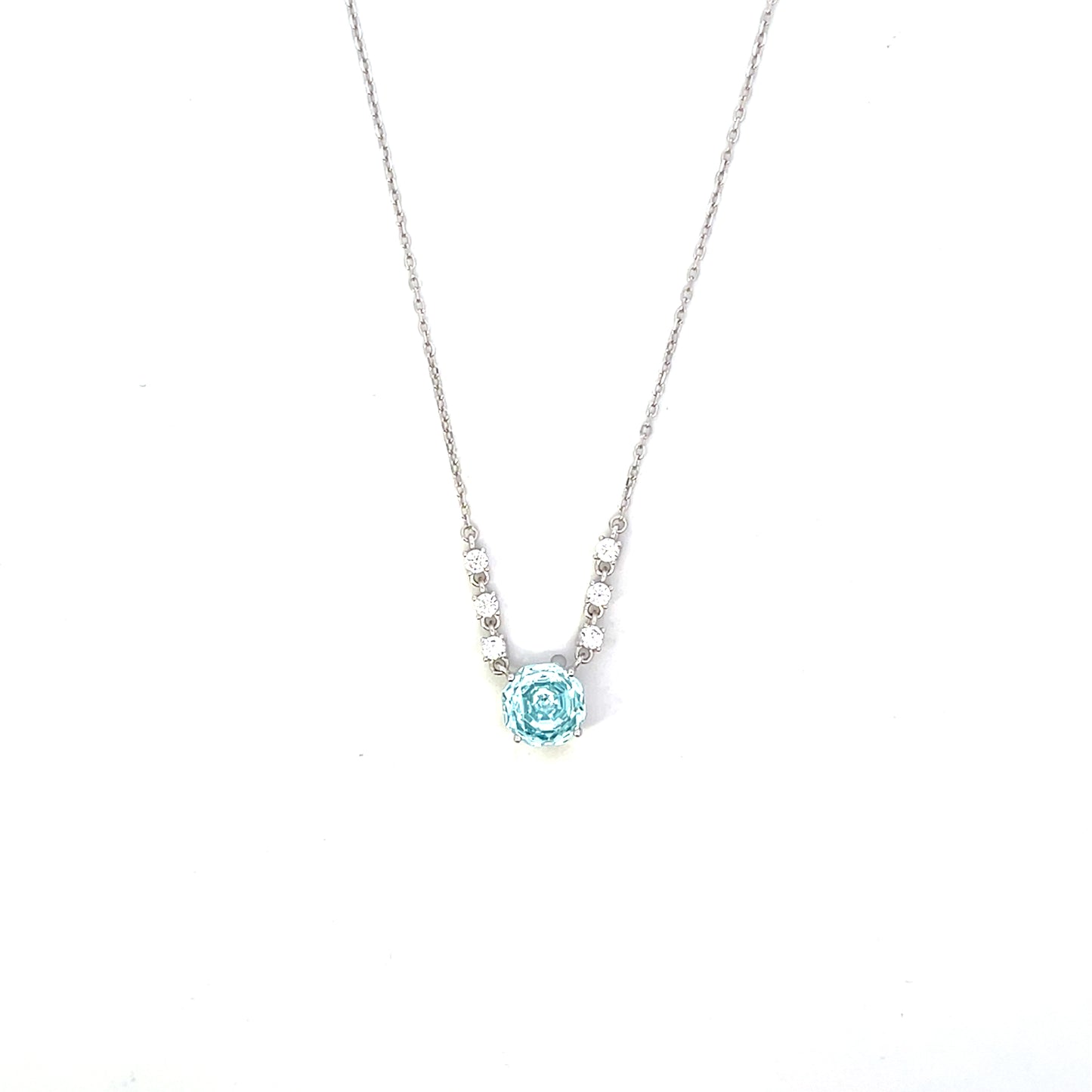 BLUE SOLITAIRE WITH CZ ACCENT NECKLACE