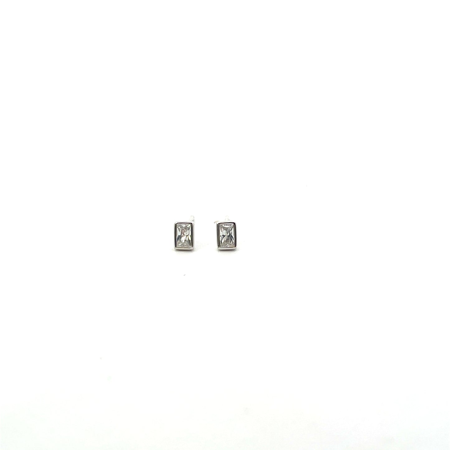 RECTANGLE MINI STUDS WITH BEZEL SILVER