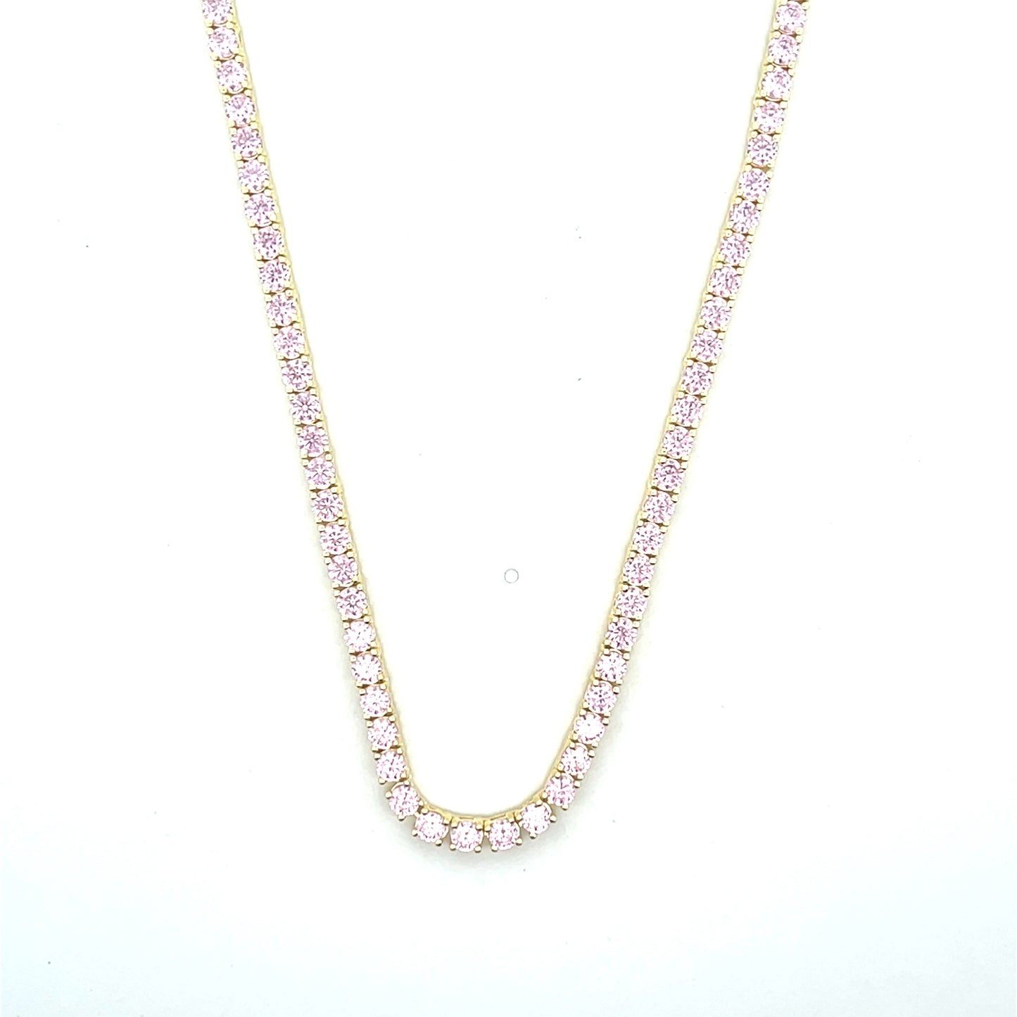 PINK TENNIS NECKLACE 3MM 16" SGP