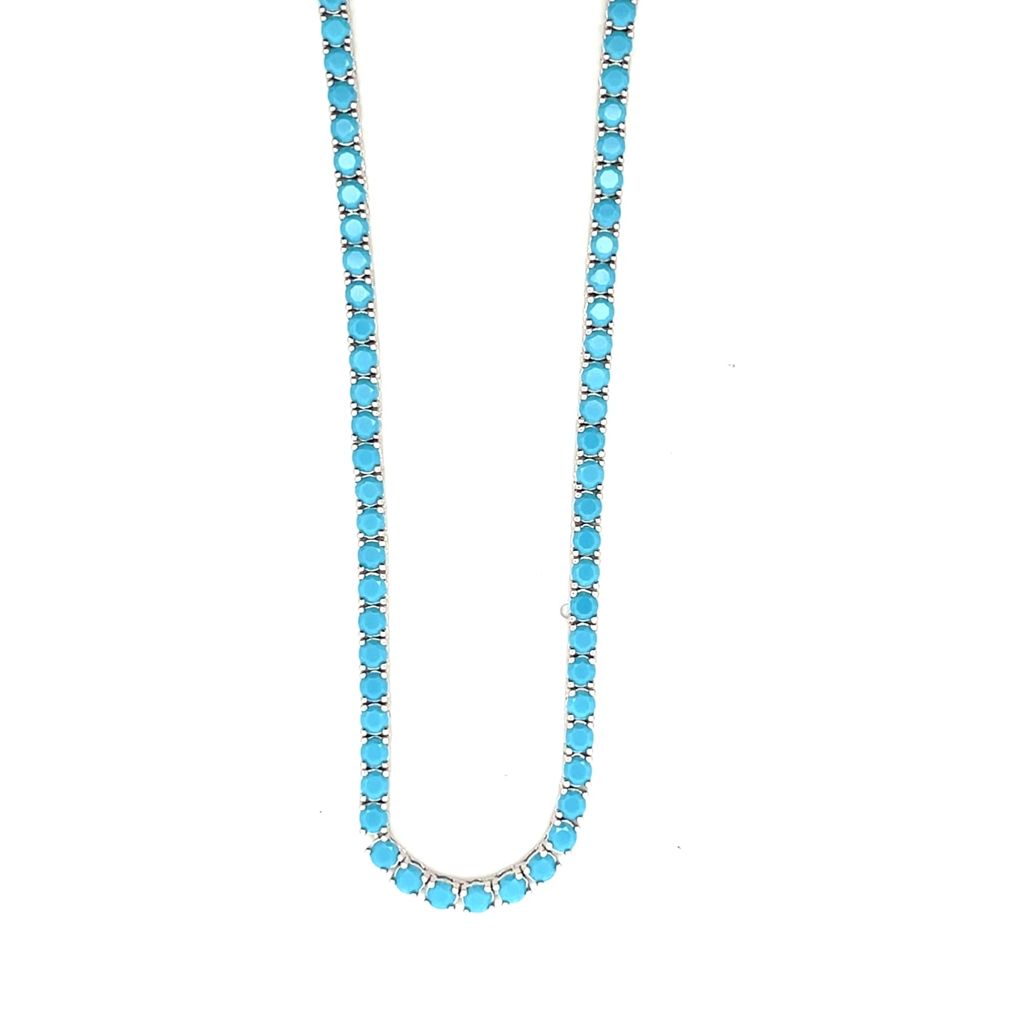 TURQUOISE TENNIS NECKLACE 3MM 16" SILVER