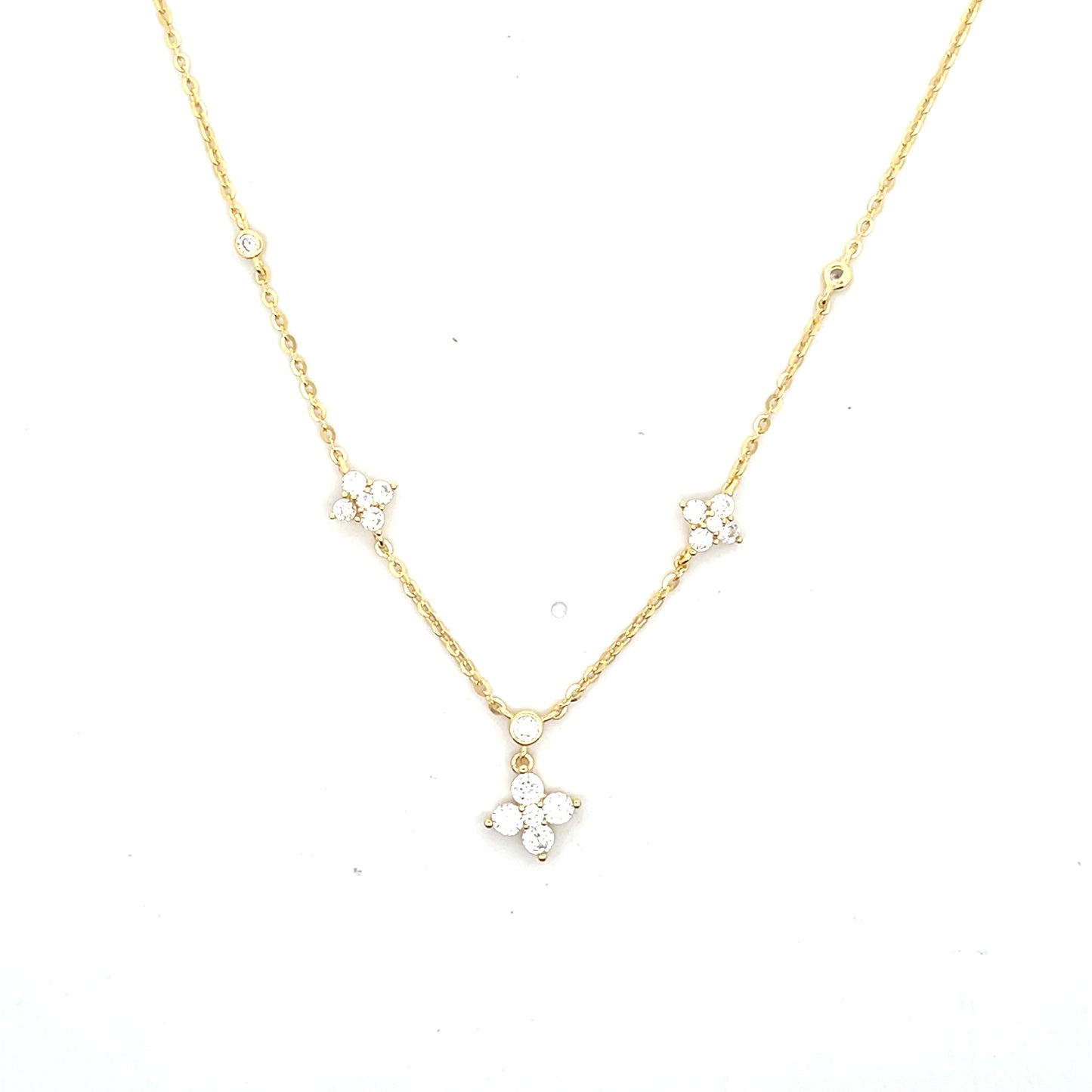 3 FLOWER 3 CZ NECKLACE