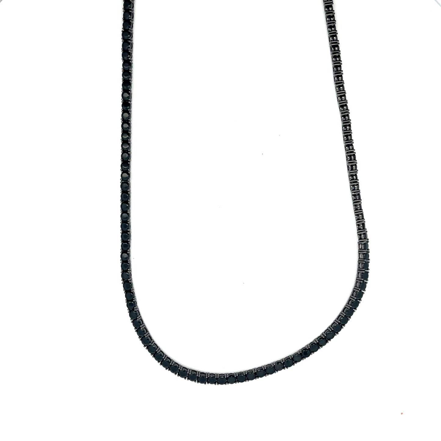 BLACK UNISEX TENNIS NECKLACE 3MM 22" SILVER