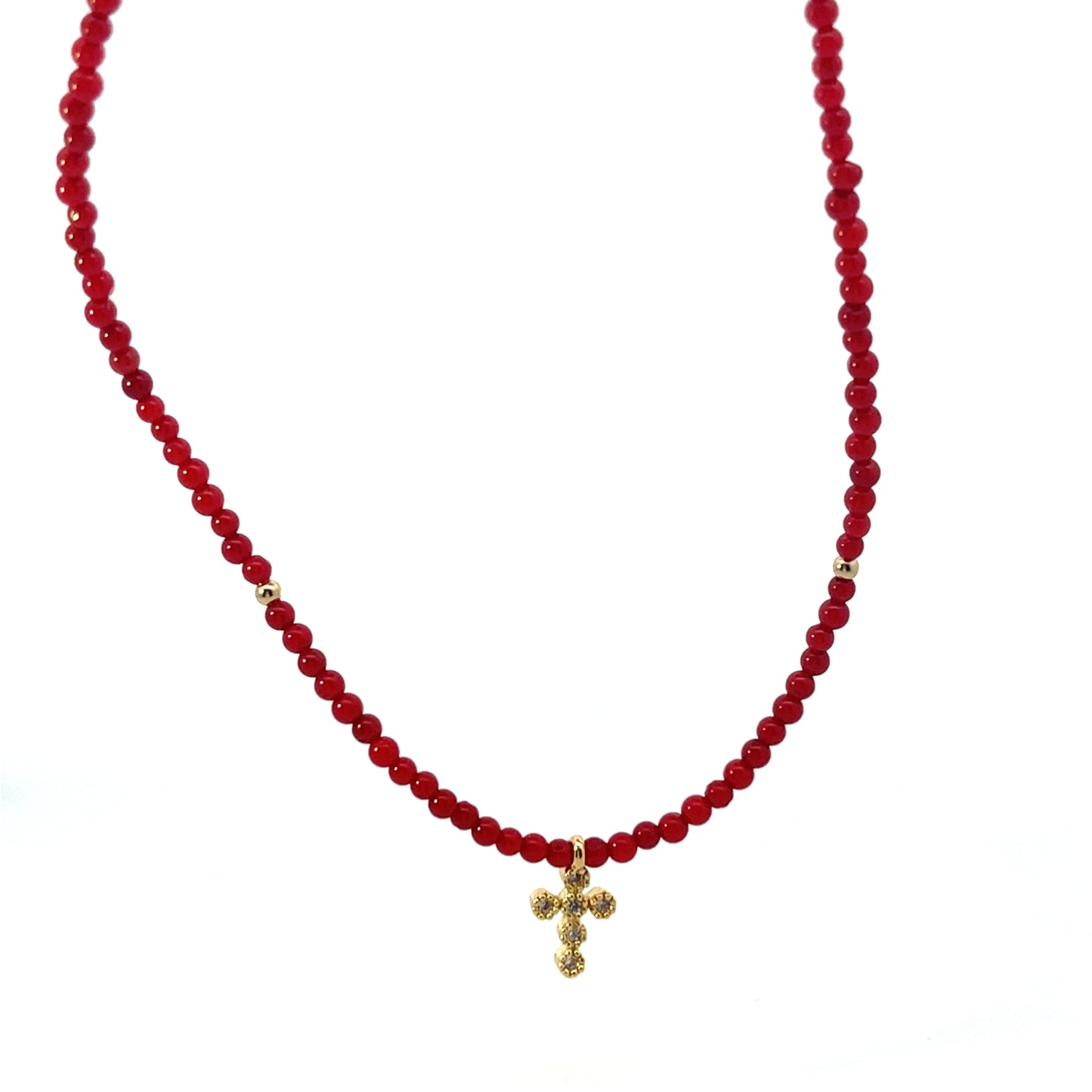 ALL AROUND BEADED RED WITH MINI CROSS