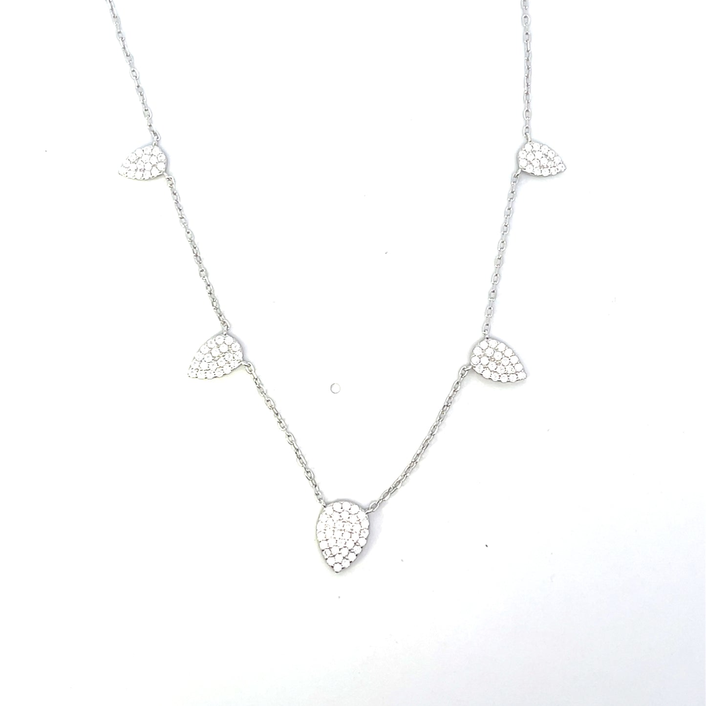 PAVE LEAF CHARM NECKLACE SILVER