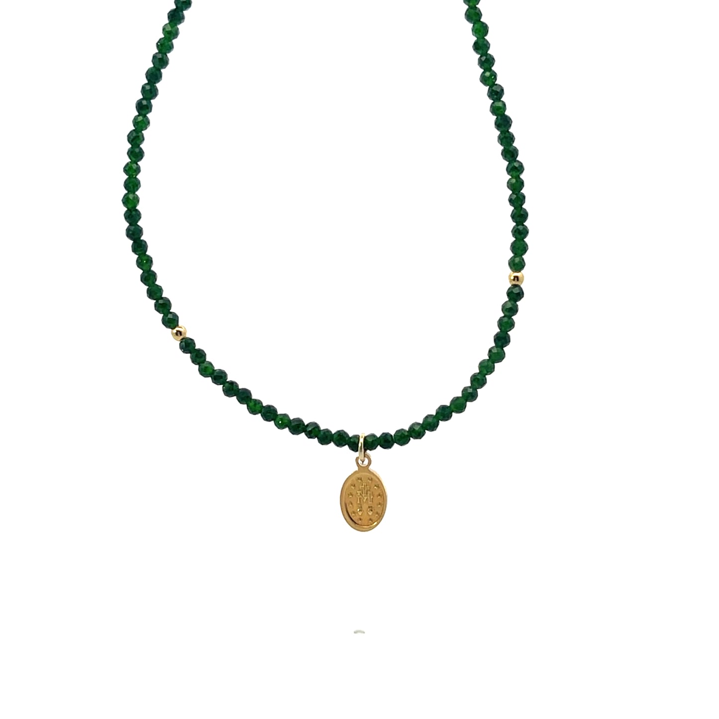 ALL AROUND BEADED DARK GREEN WITH VIRGIN MEDALLION
