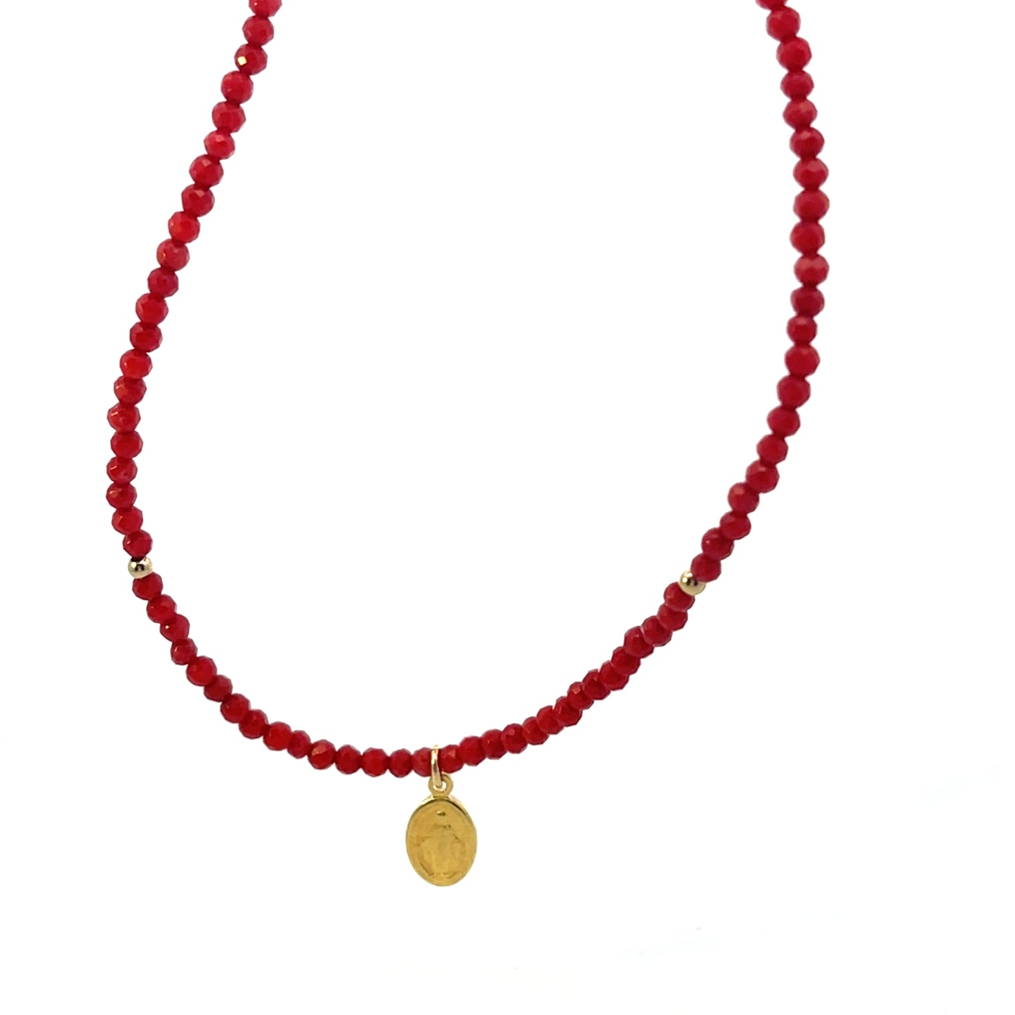 ALL AROUND BEADED RED WITH VIRGIN MEDALLION