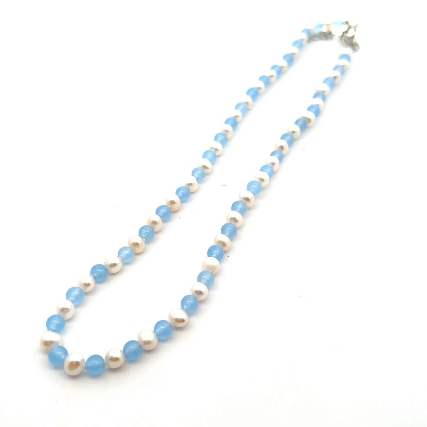 ALL AROUND SMALL PEARL AND BLUE NECKLACE 16"