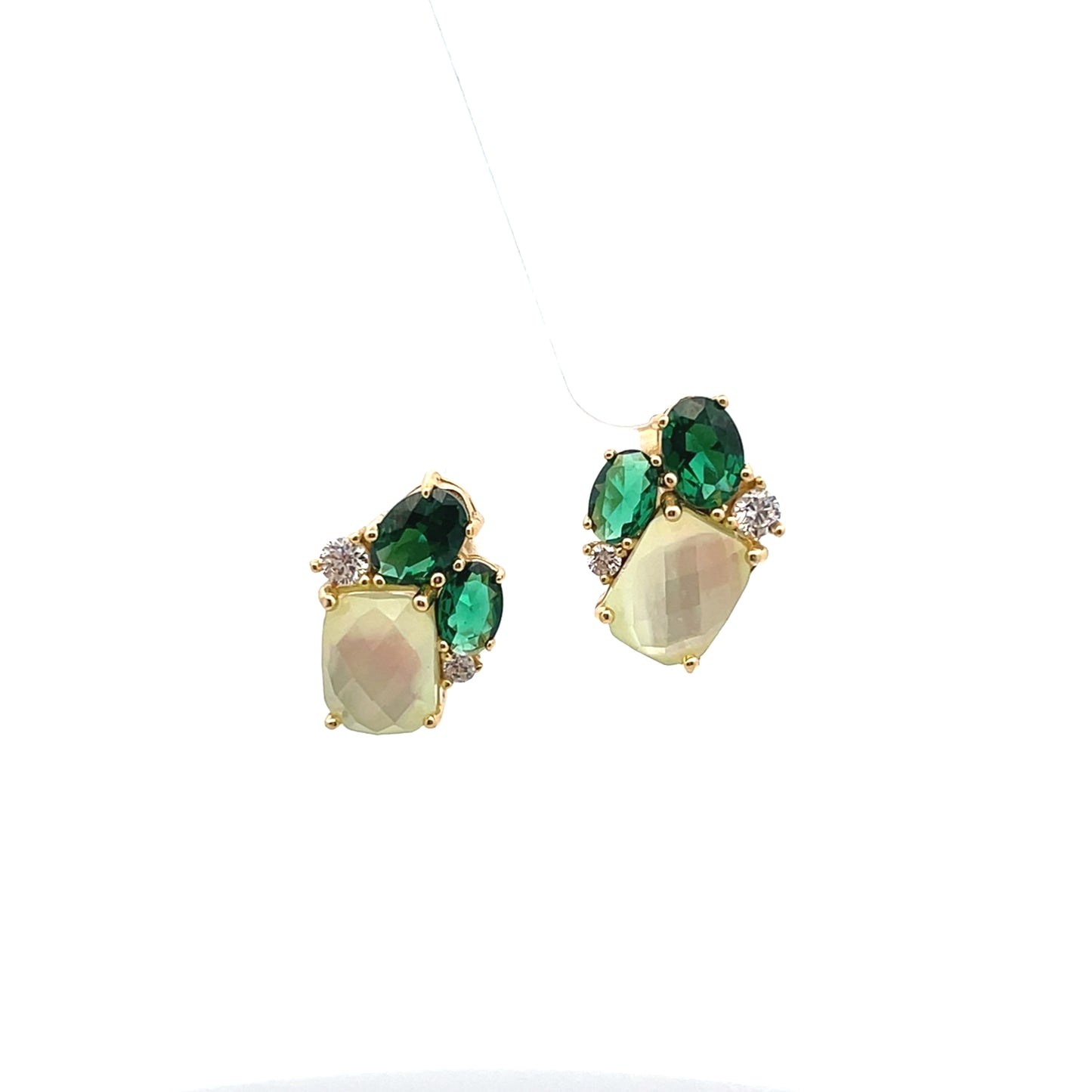 3 MULTI STONE MULTI COLOR AND 2 CZ STUDS GREEN