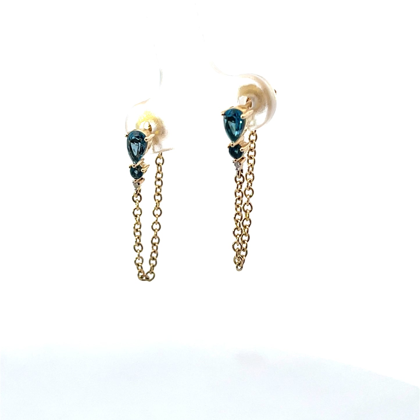14K YG BLUE TOPAZ AND DIAMOND CONNECTOR EARRINGS