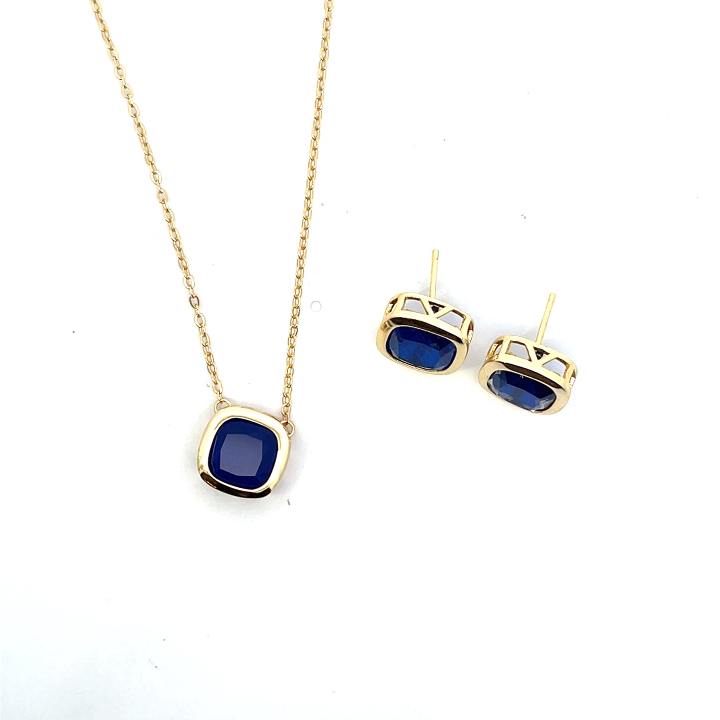 SQUARE WITH BEZEL DARK BLUE EARRINGS AND NECKLACE SGP