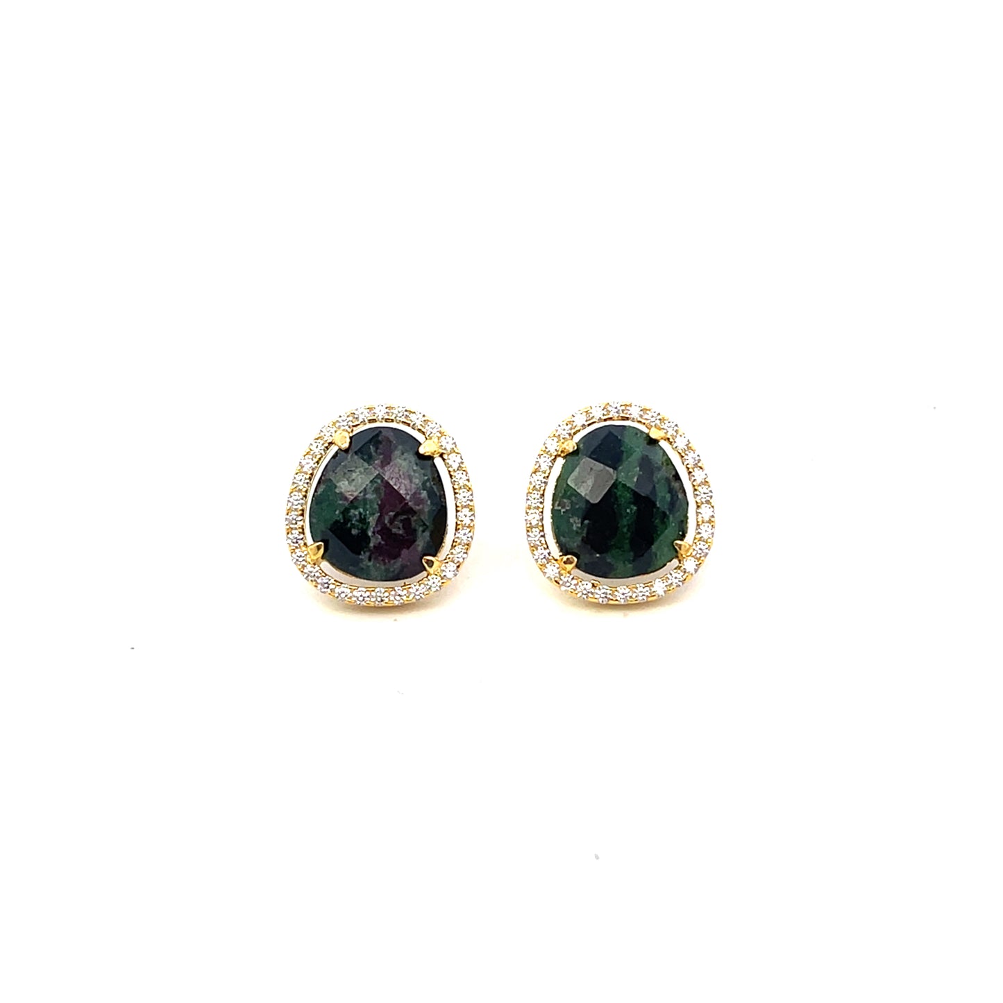 MOONSTONE BROWN TRIANGLE AND CZ HALO EARRINGS