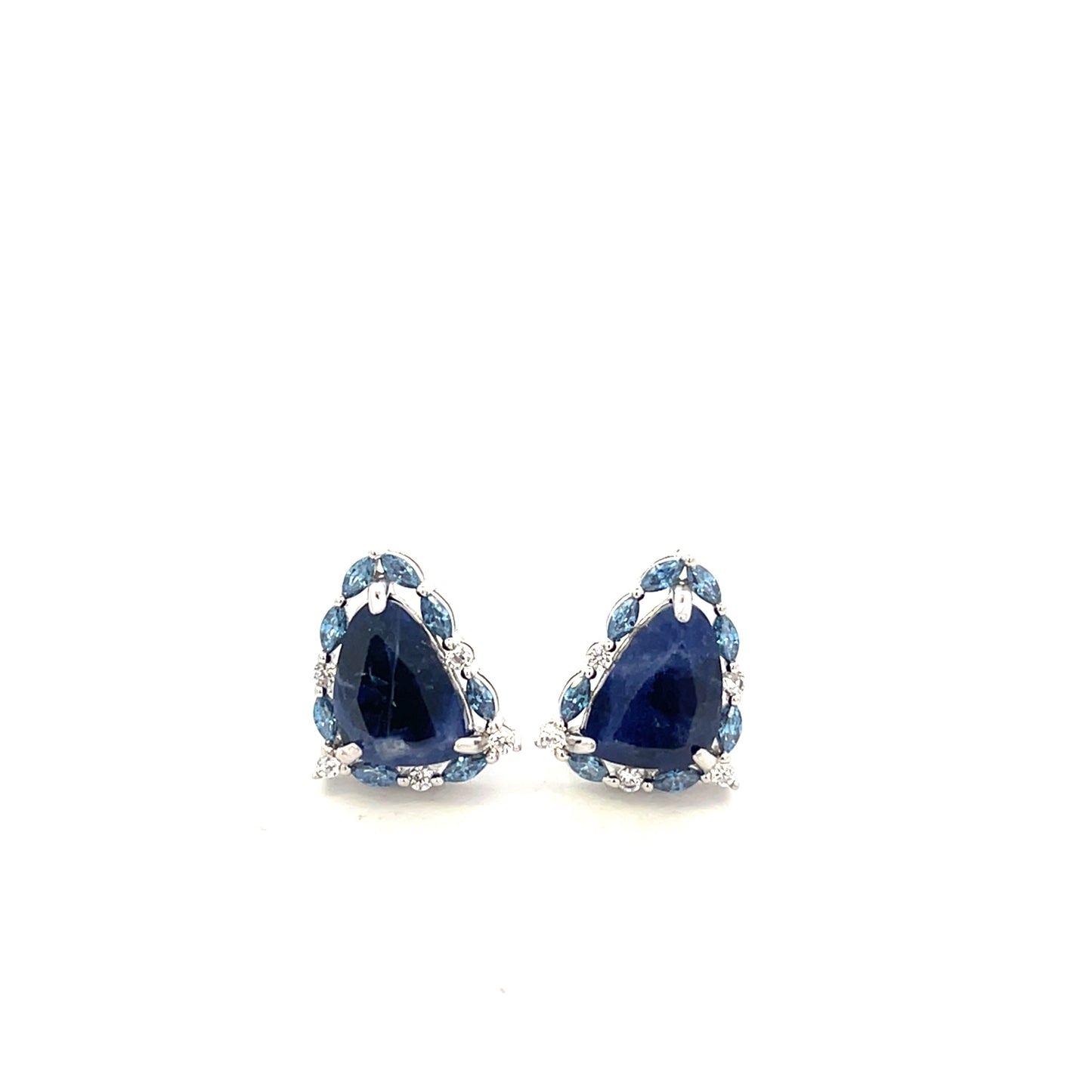BLUE TRIANGLE AND CZ HALO EARRINGS