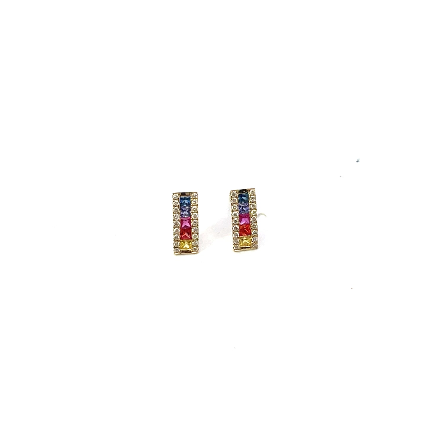 10K YG BEZEL MULTICOLOR SAPPHIRE AND NATURAL DIAMOND EARRINGS
