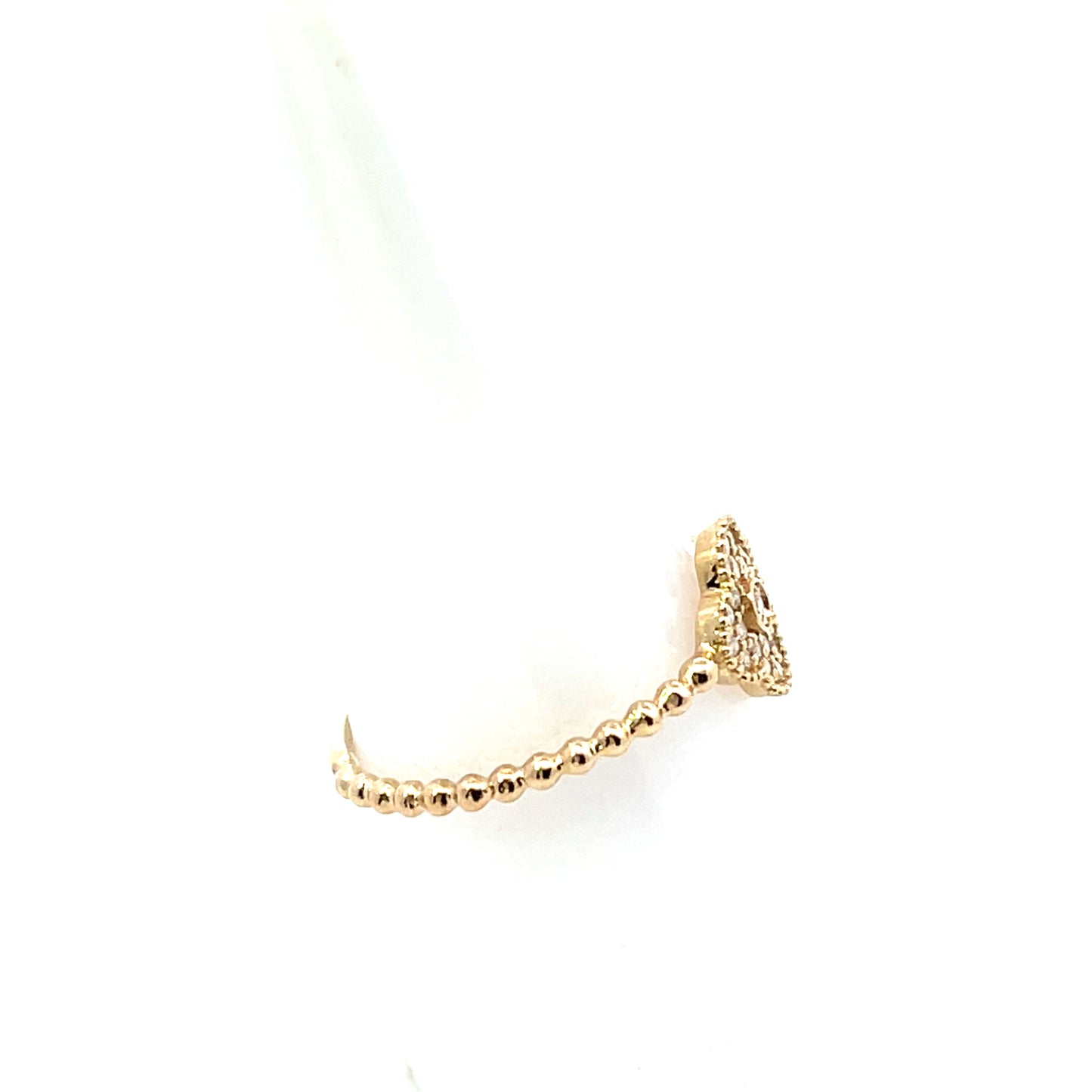 10K YG D-0.15CTW FLOWER WITH DIAMOND PAVE AND BEADED BAND