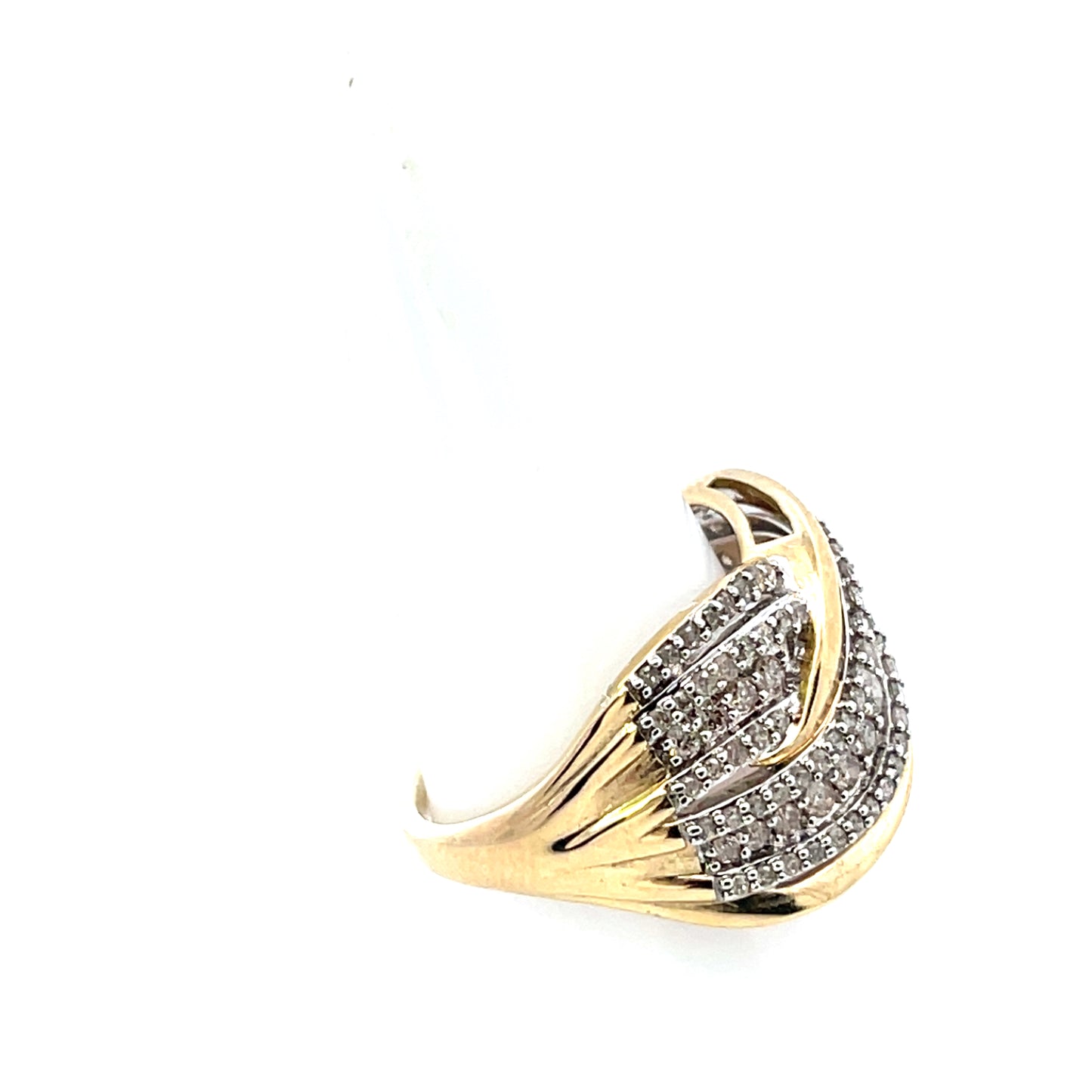 10K YG D-1CTW X SHAPE SOLID AND PAVE DIAMOND RING