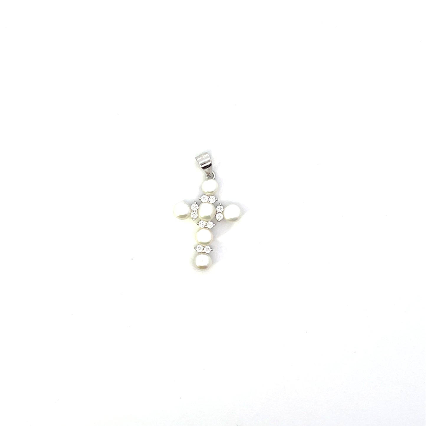 BIG PEARL CROSS CHARM SILVER