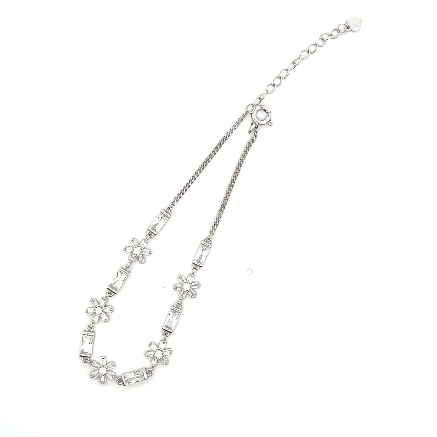 ADJUSTABLE TENNIS BRACELET BAGUETTE AND FLOWER SILVER