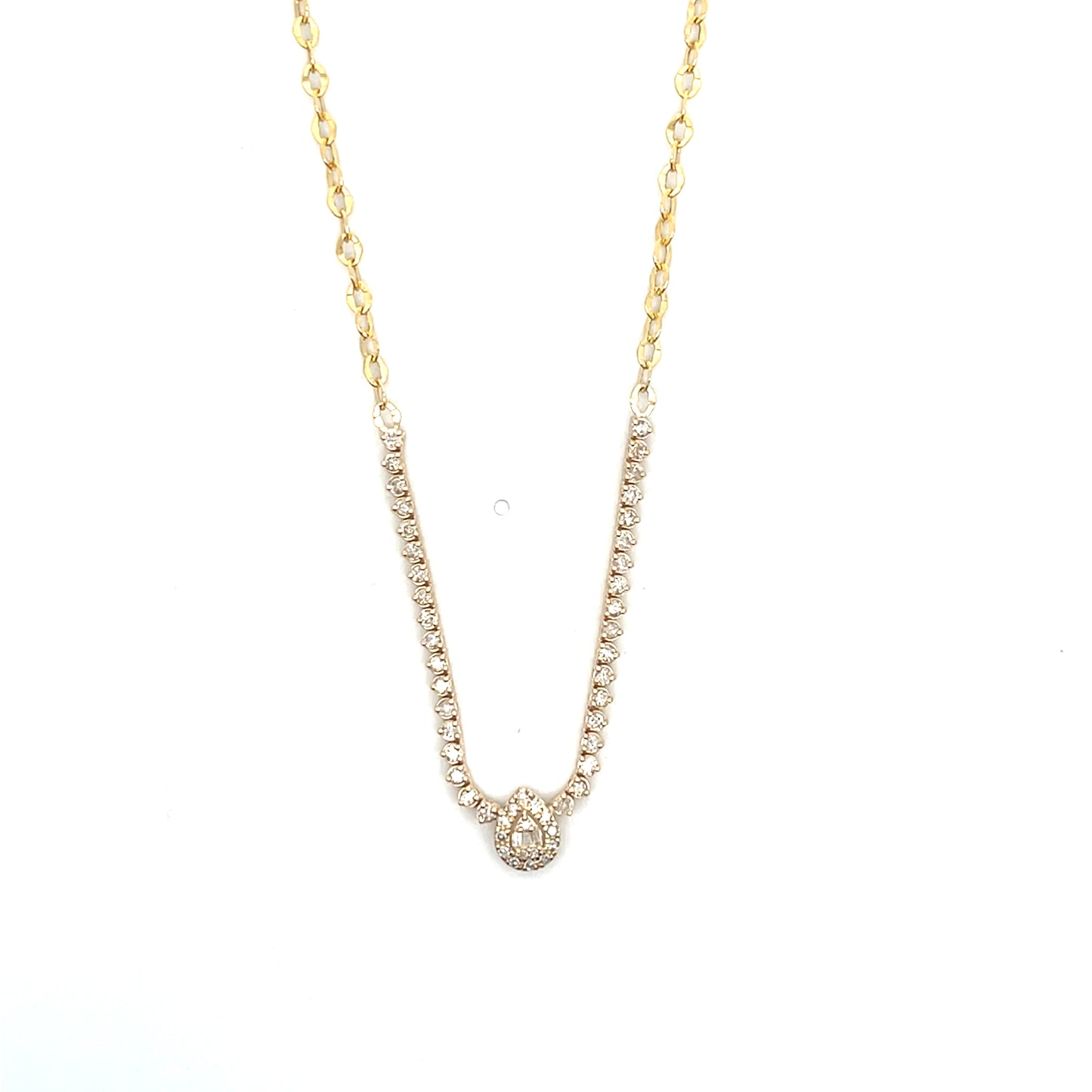 14K YG D-1CTW PEAR SHAPE WITH HALO DIAMOND VINTAGE HALF TENNIS NECKLACE ($2,200)