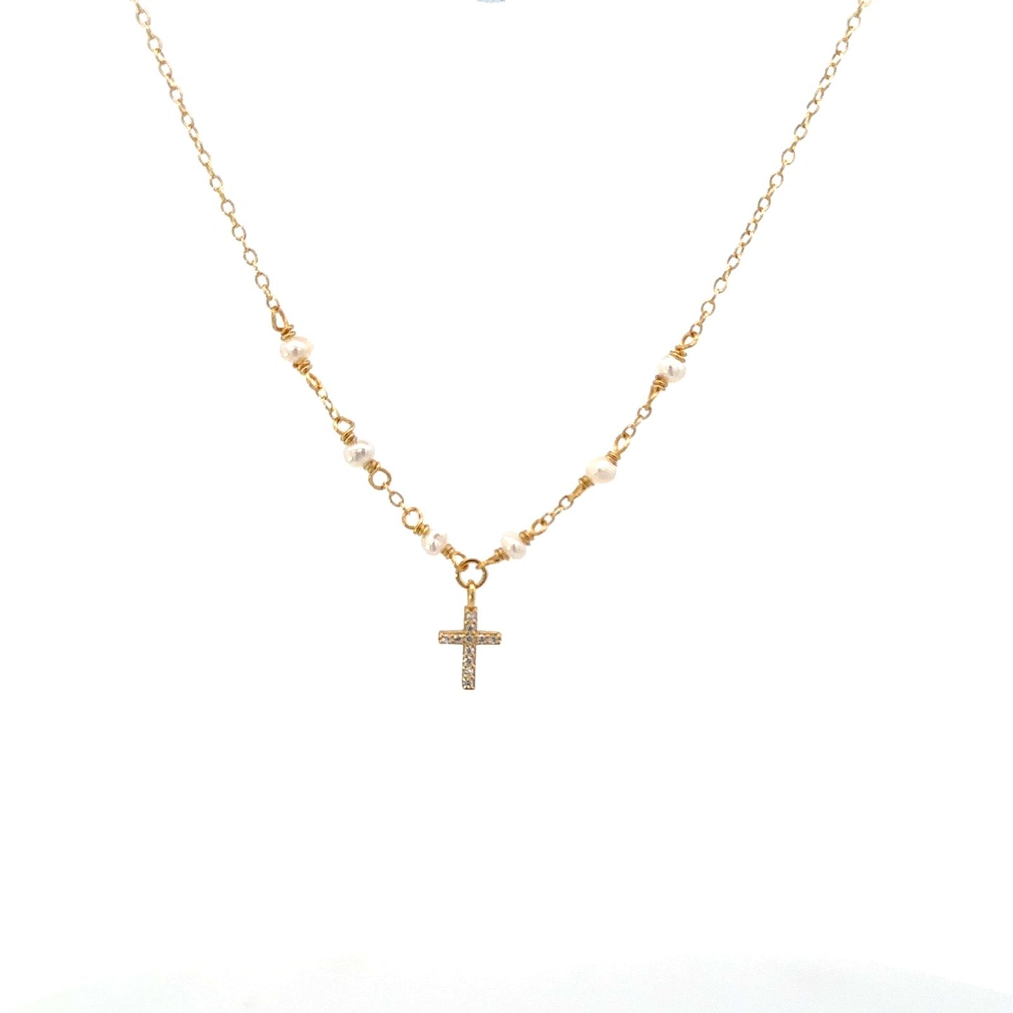 PAVE MINI CROSS WITH MINI PEARLS